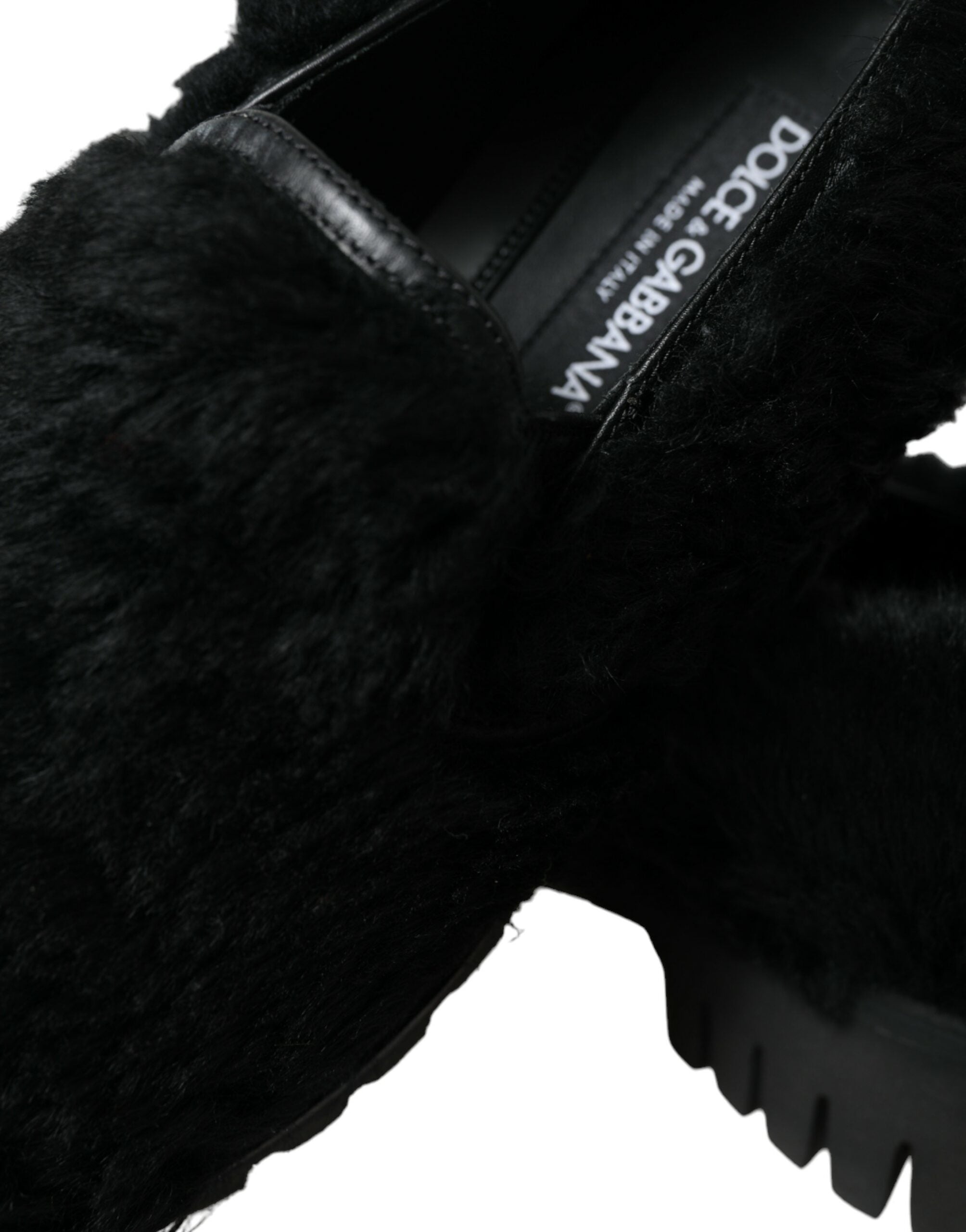 Dolce & Gabbana Black Fur Leather Slippers Dress Shoes-8