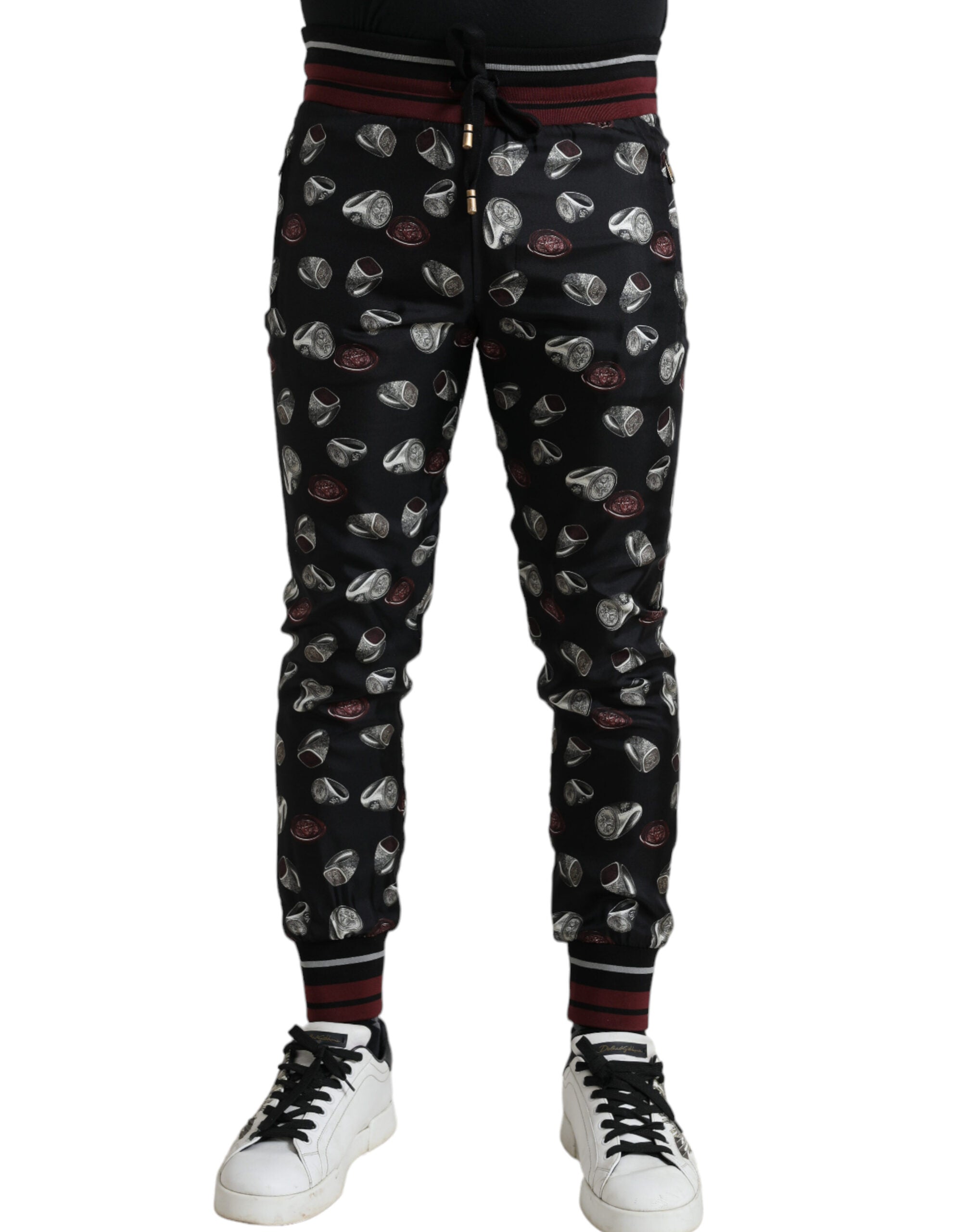 Dolce & Gabbana Black Ring Silk Jogging Pants-1