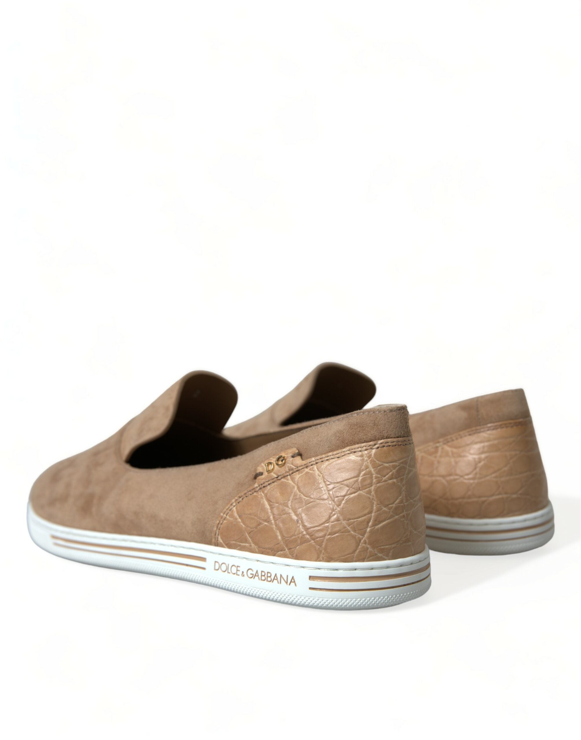 Mocasines y zapatillas de ante beige con diseño de caimán de Dolce & Gabbana para hombre-4