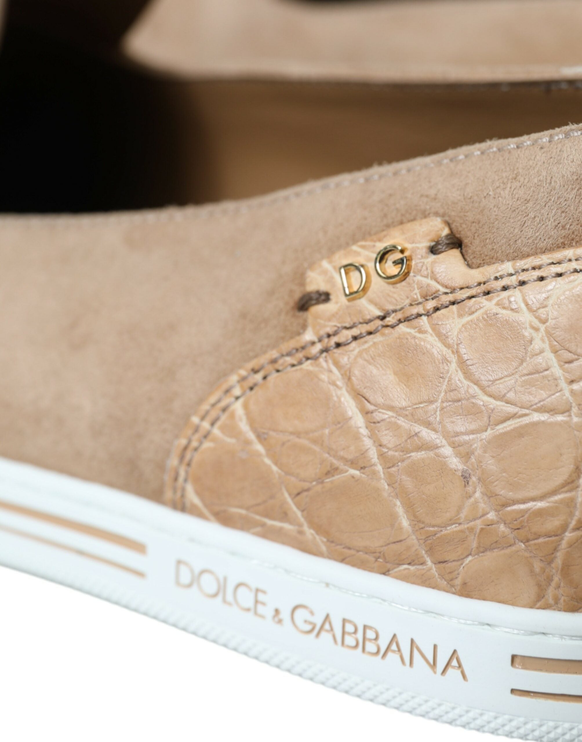 Mocasines y zapatillas de ante beige con diseño de caimán de Dolce & Gabbana para hombre-5