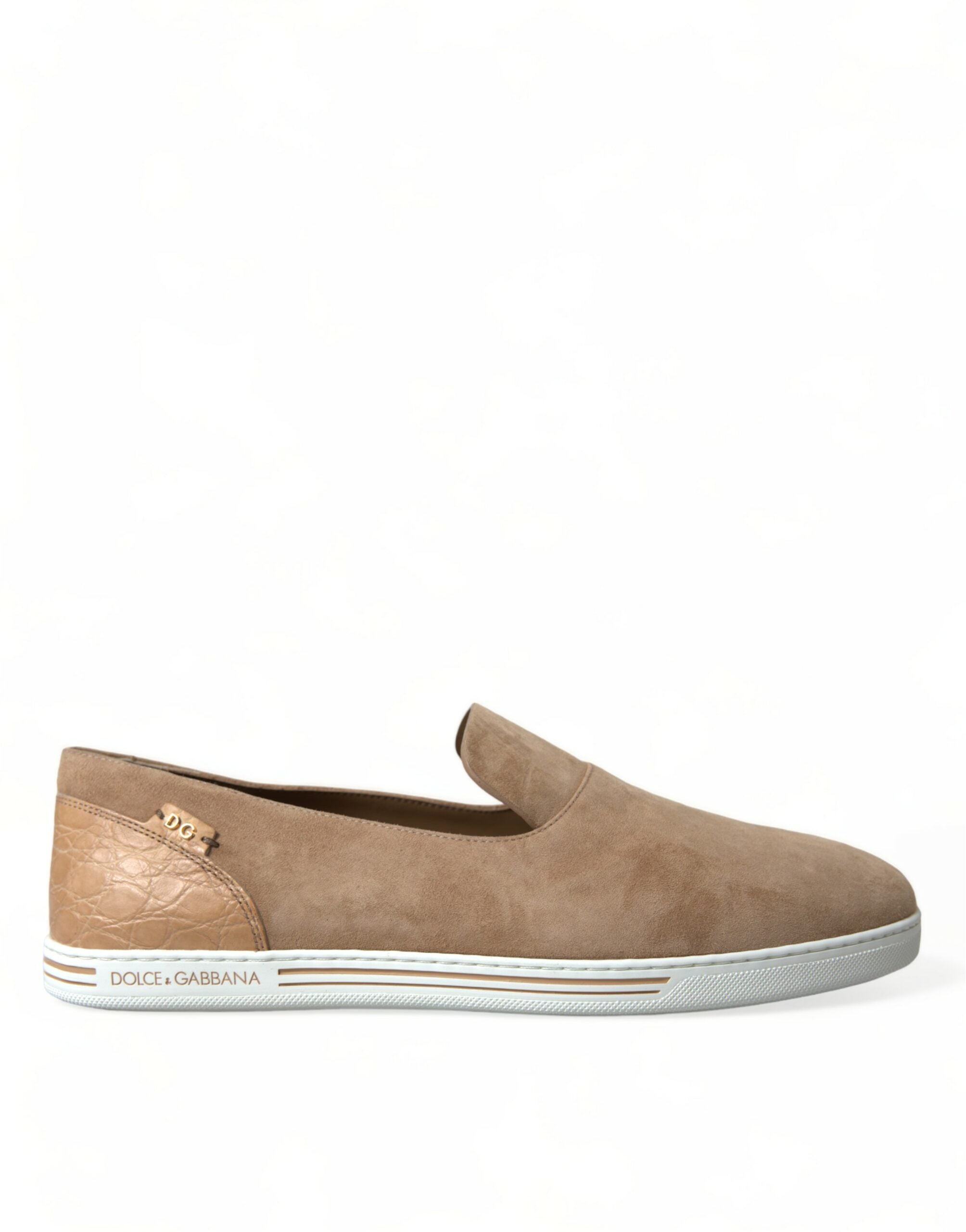 Dolce & Gabbana Beige Suede Caiman Men's Loafers Slippers Shoes