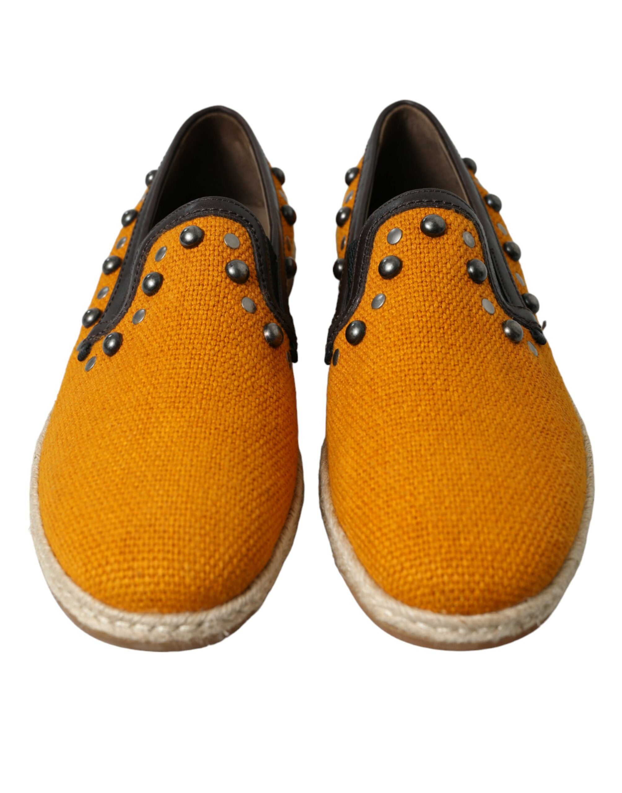 Dolce & Gabbana Orange Linen Leather Studded Loafers Shoes-2