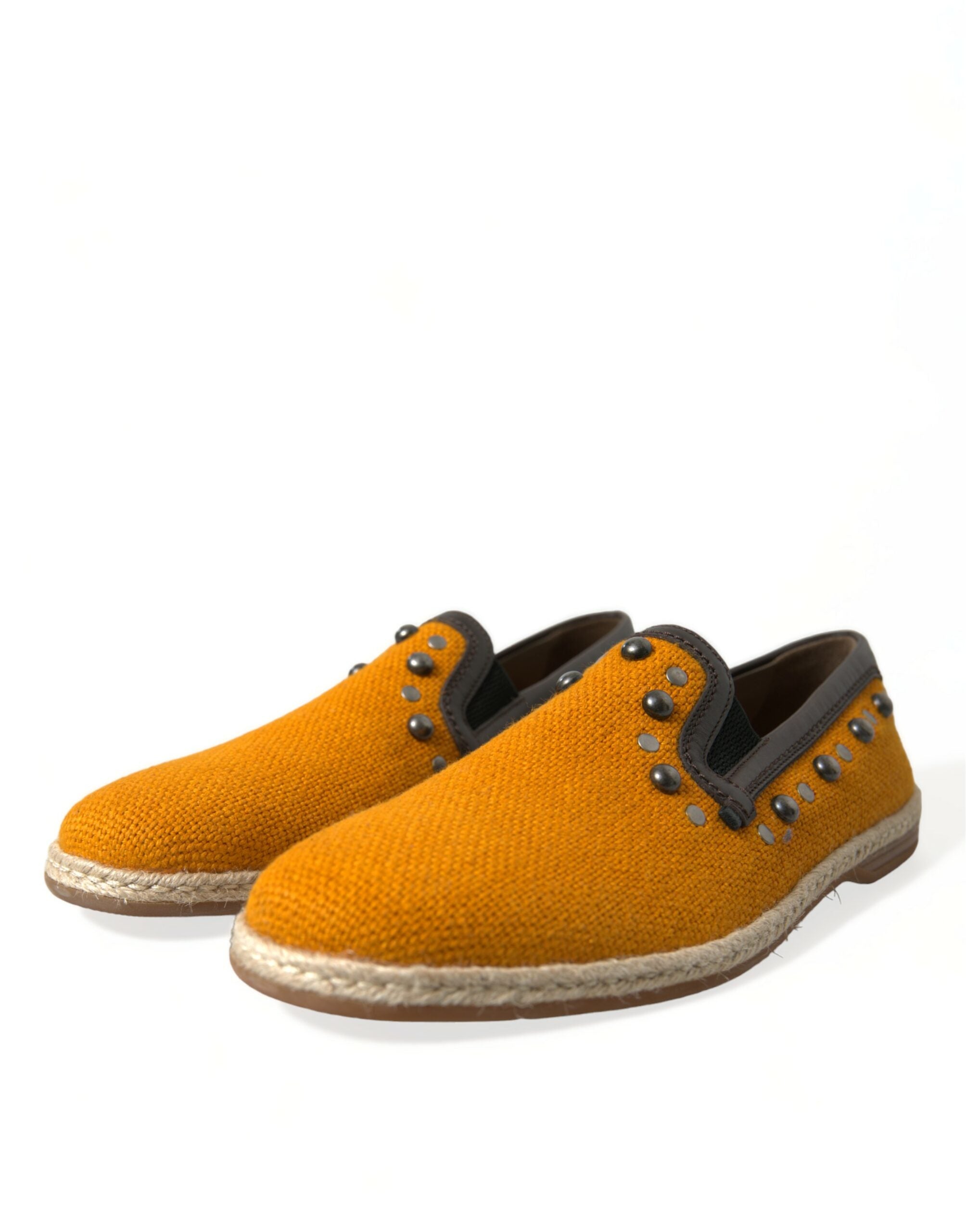 Dolce & Gabbana Orange Linen Leather Studded Loafers Shoes-3