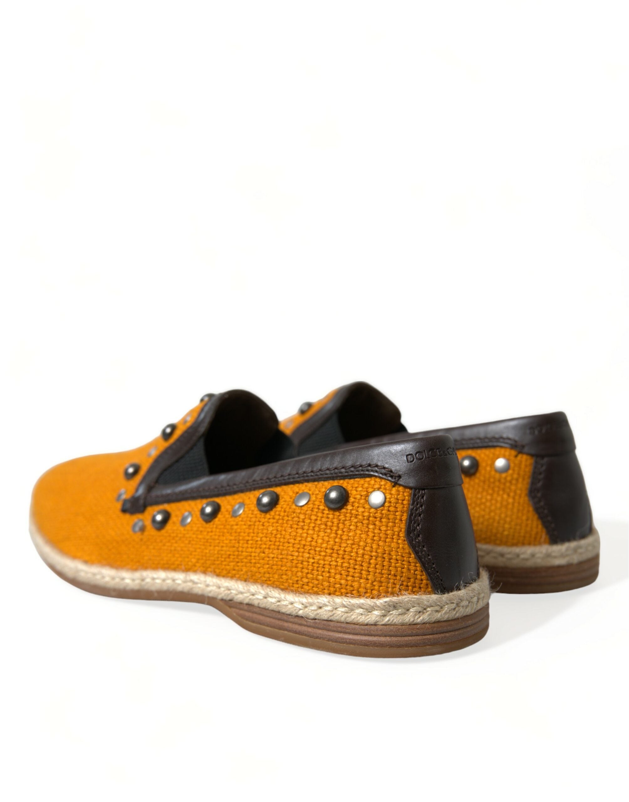 Dolce & Gabbana Orange Linen Leather Studded Loafers Shoes-4