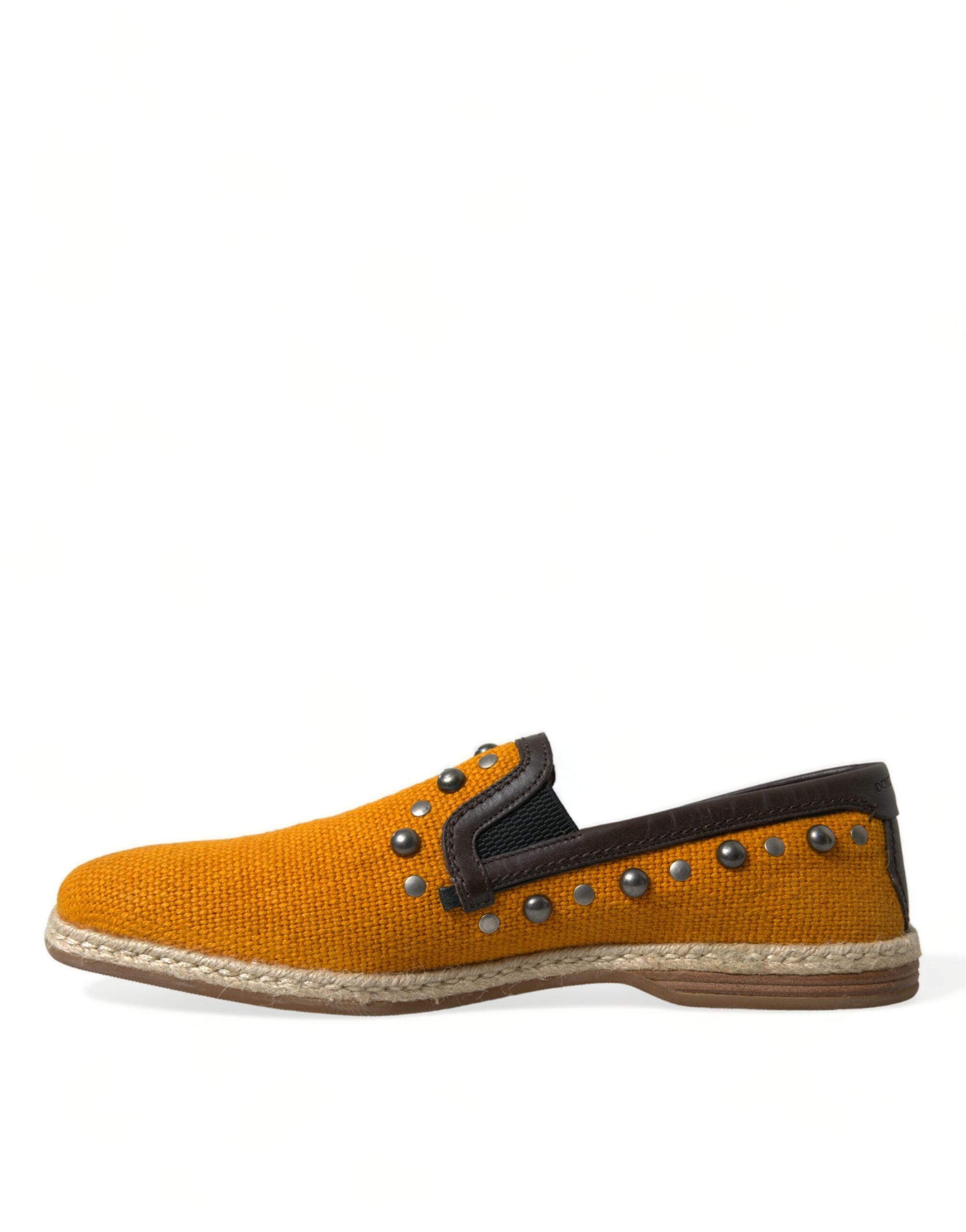 Dolce & Gabbana Orange Linen Leather Studded Loafers Shoes-5