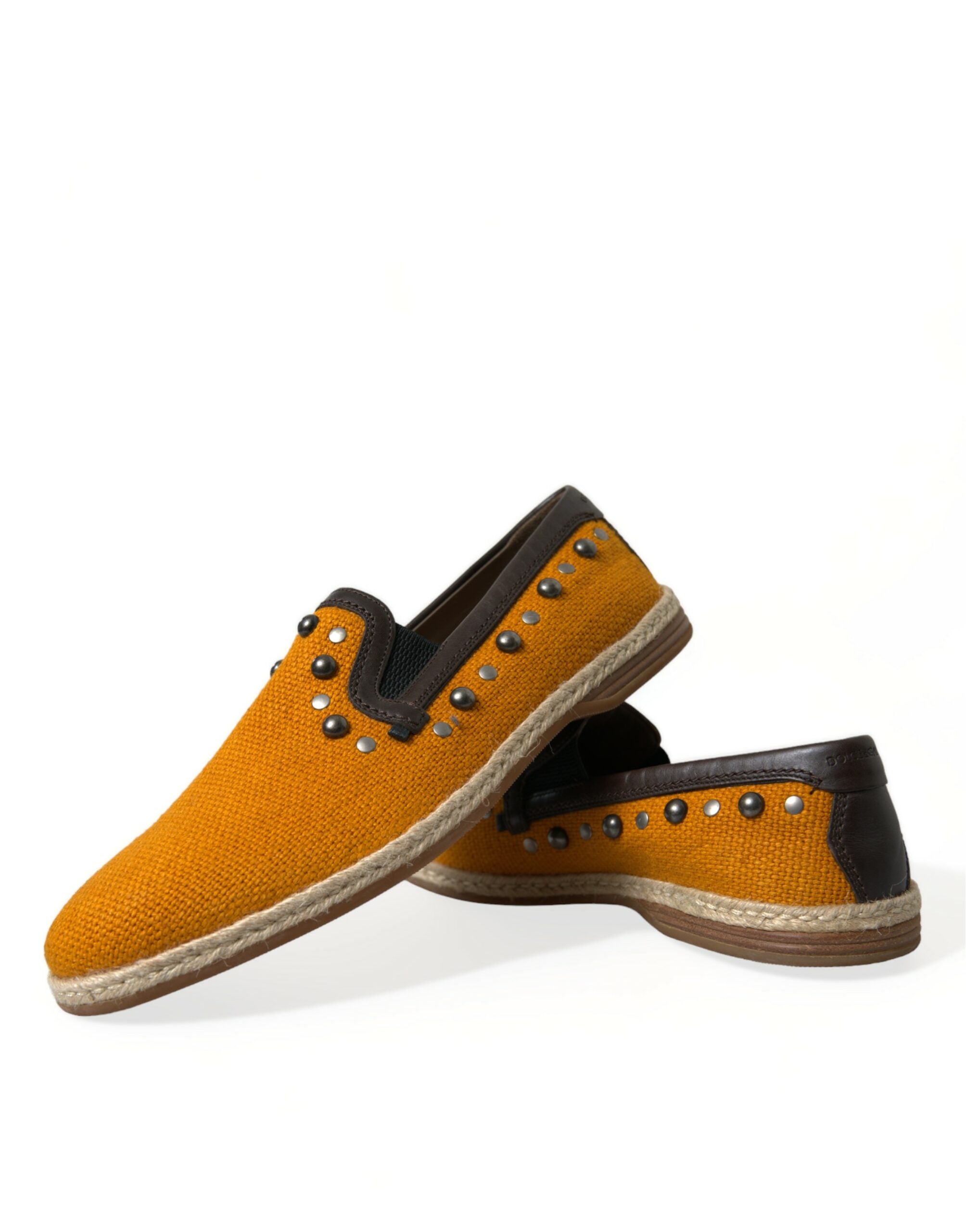 Dolce & Gabbana Orange Linen Leather Studded Loafers Shoes-7