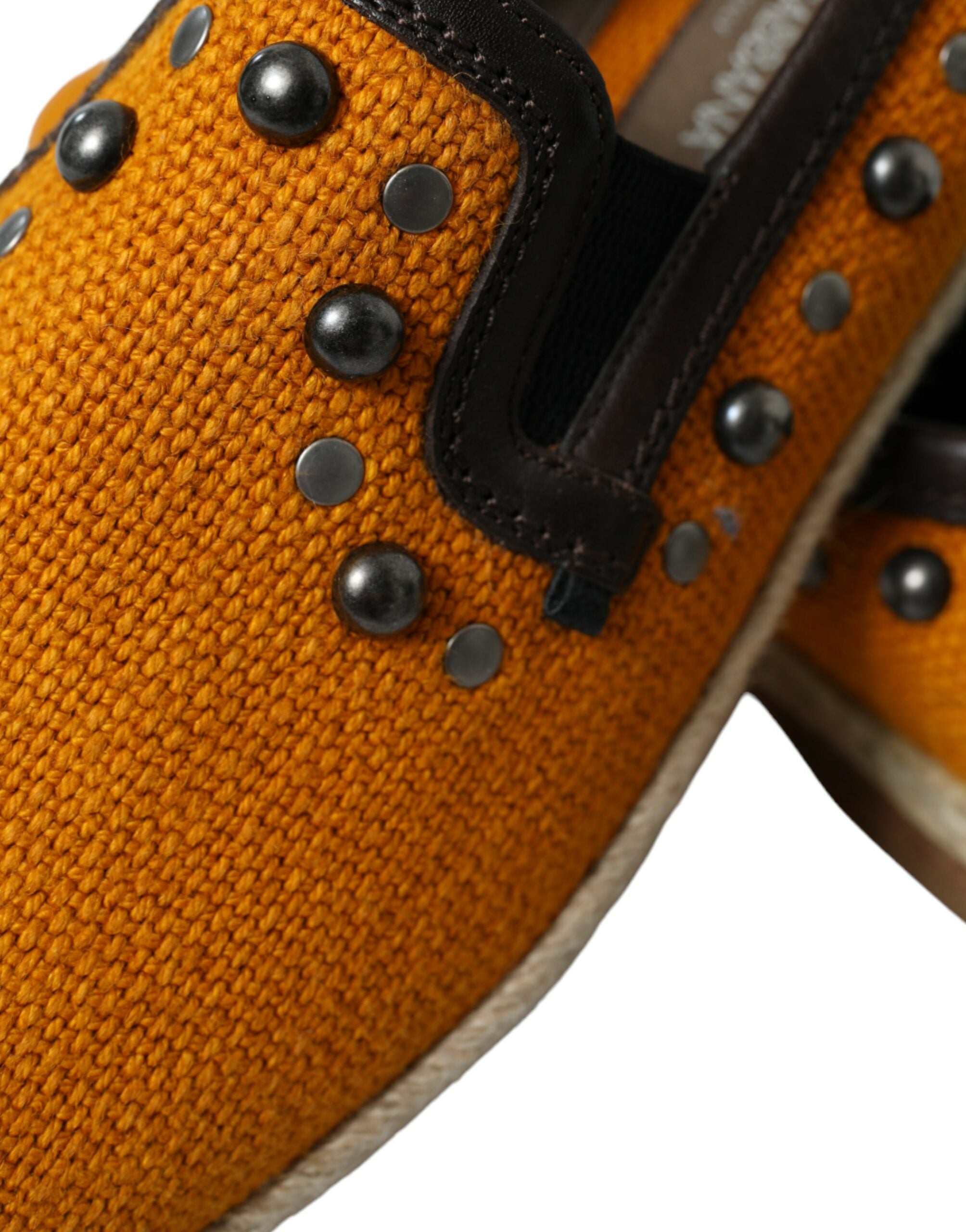 Dolce & Gabbana Orange Linen Leather Studded Loafers Shoes-8