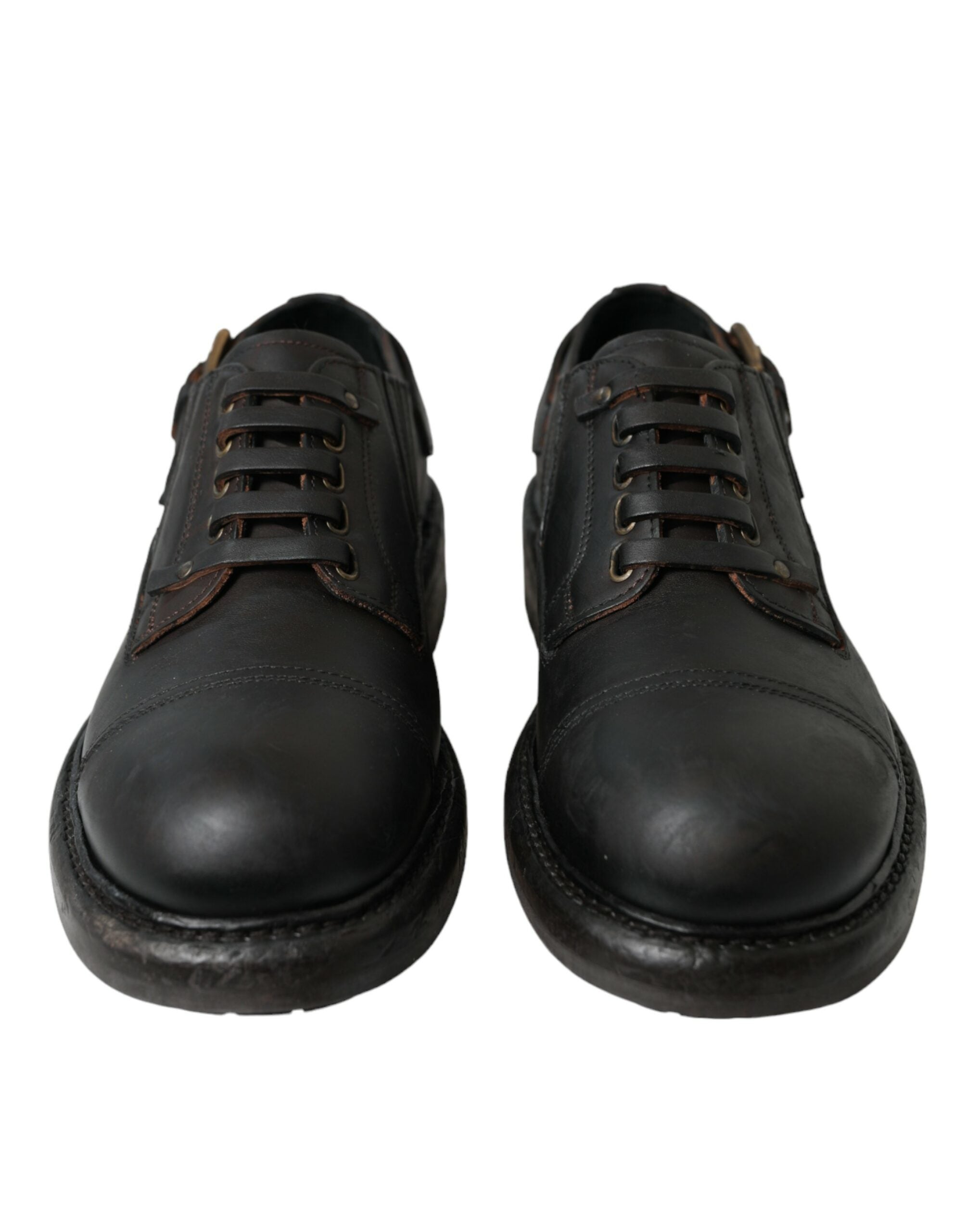 Zapatos de vestir Derby con cordones de cuero marrón de Dolce & Gabbana para hombre-2