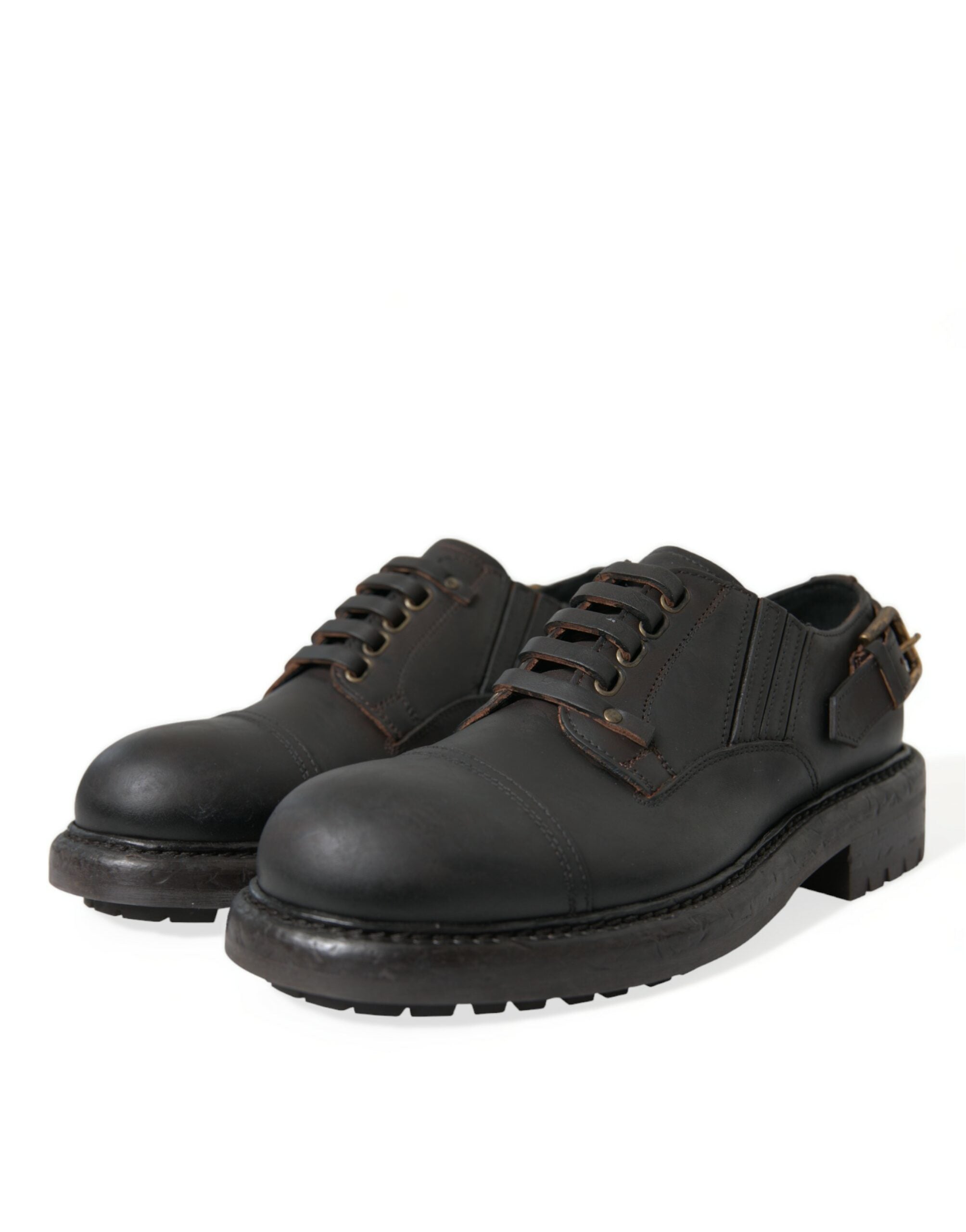 Zapatos de vestir Derby con cordones de cuero marrón de Dolce & Gabbana para hombre-3