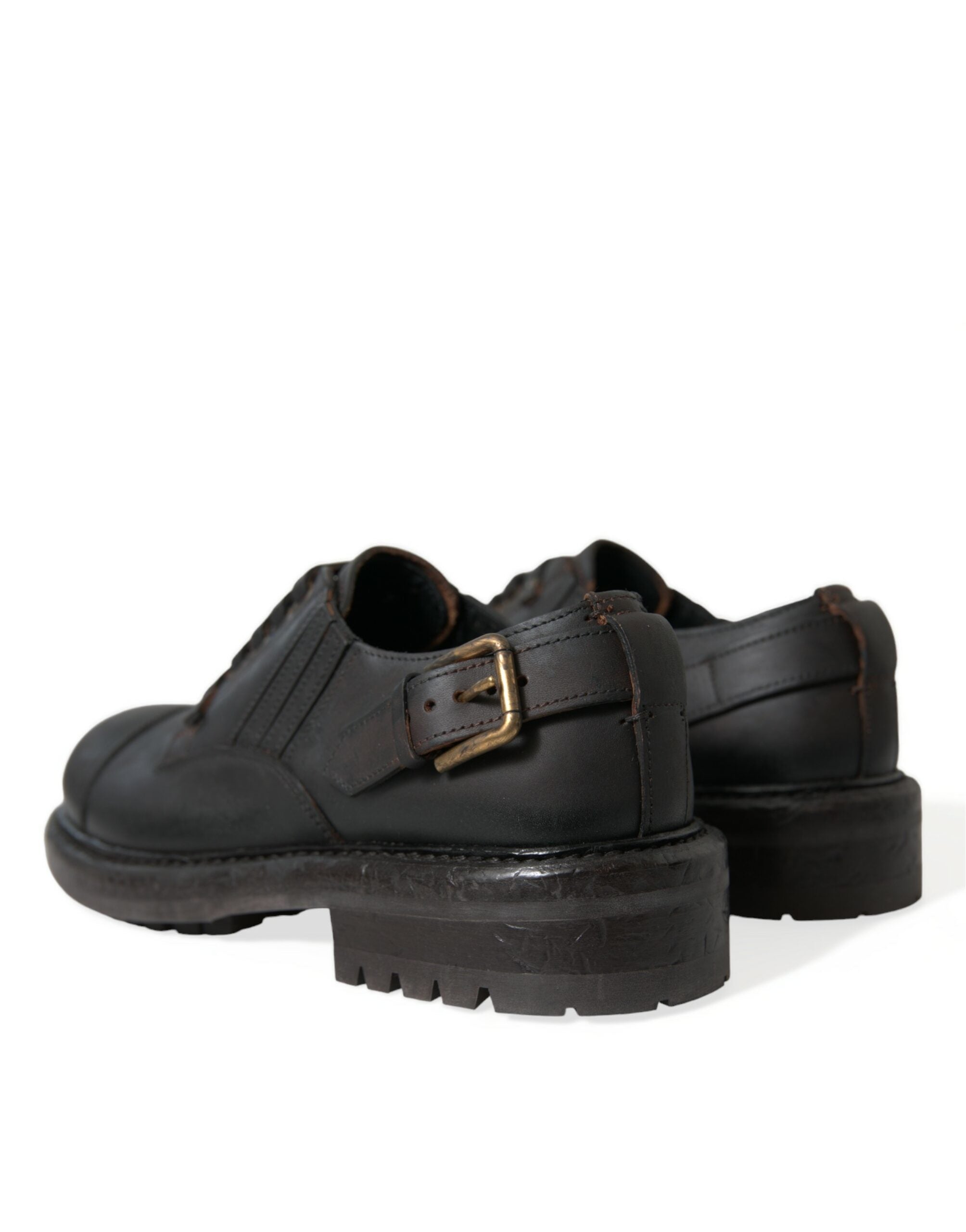 Zapatos de vestir Derby con cordones de cuero marrón de Dolce & Gabbana para hombre-4