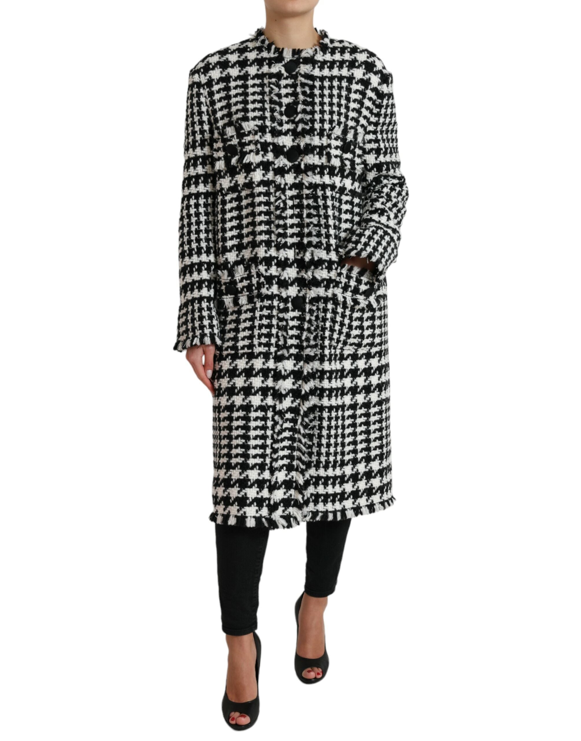 Dolce & Gabbana Black and White Houndstooth Trench Coat Jacket