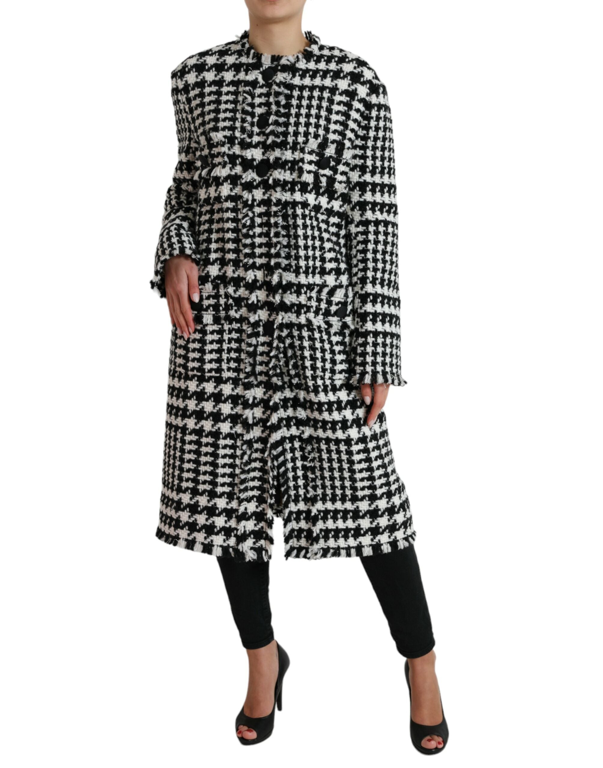 Dolce & Gabbana Black and White Houndstooth Trench Coat Jacket-2
