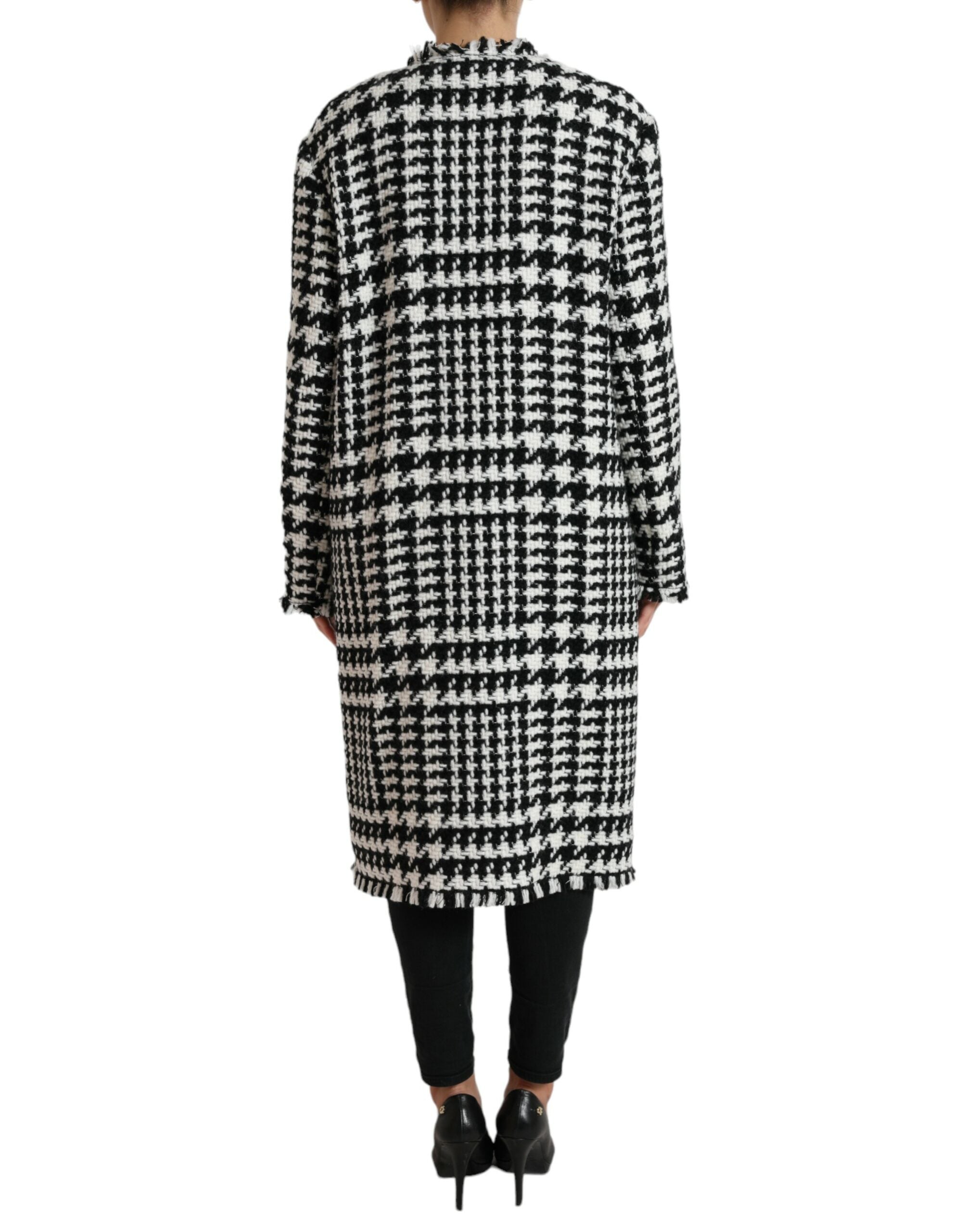 Dolce & Gabbana Black and White Houndstooth Trench Coat Jacket-3