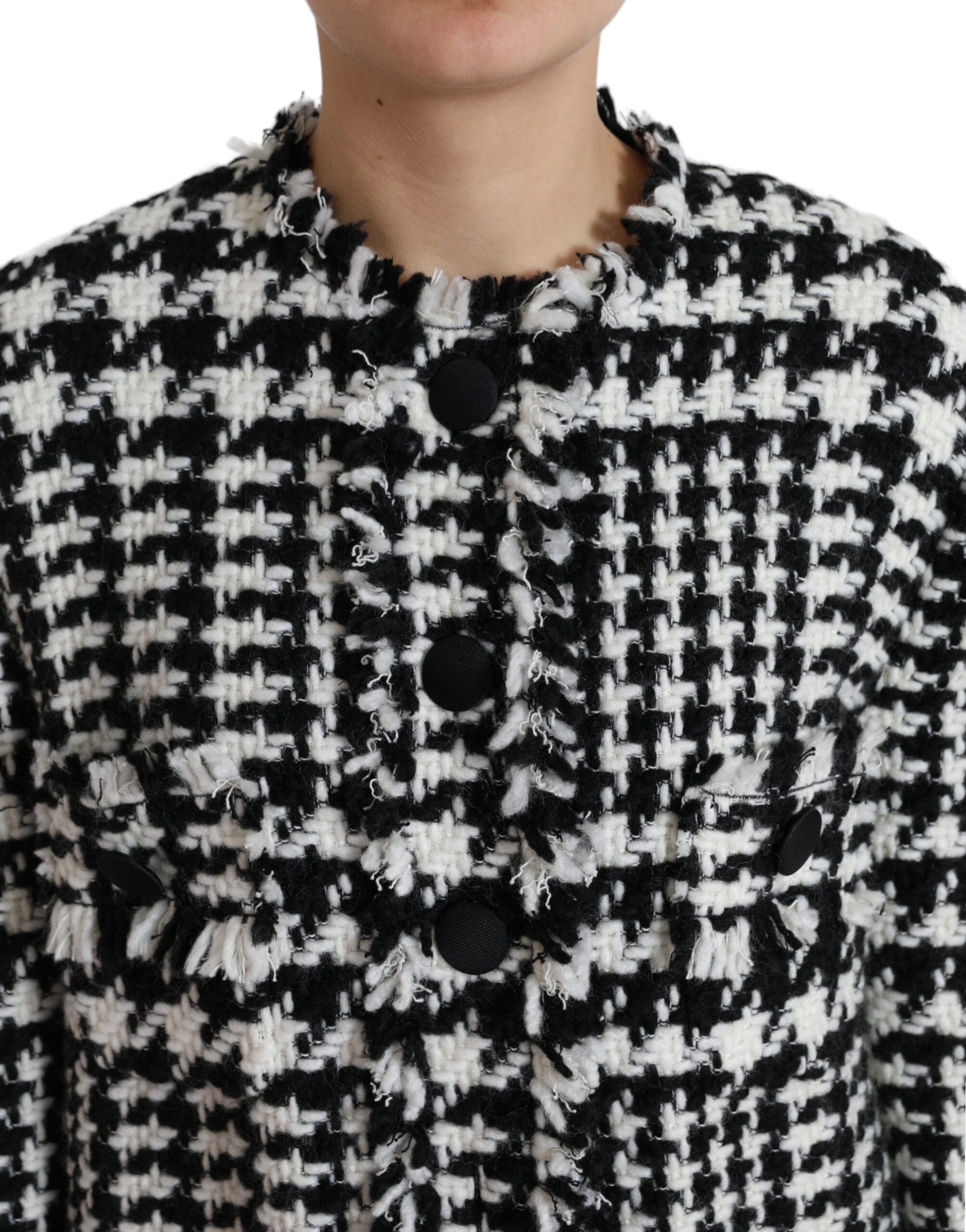 Dolce & Gabbana Black and White Houndstooth Trench Coat Jacket-4