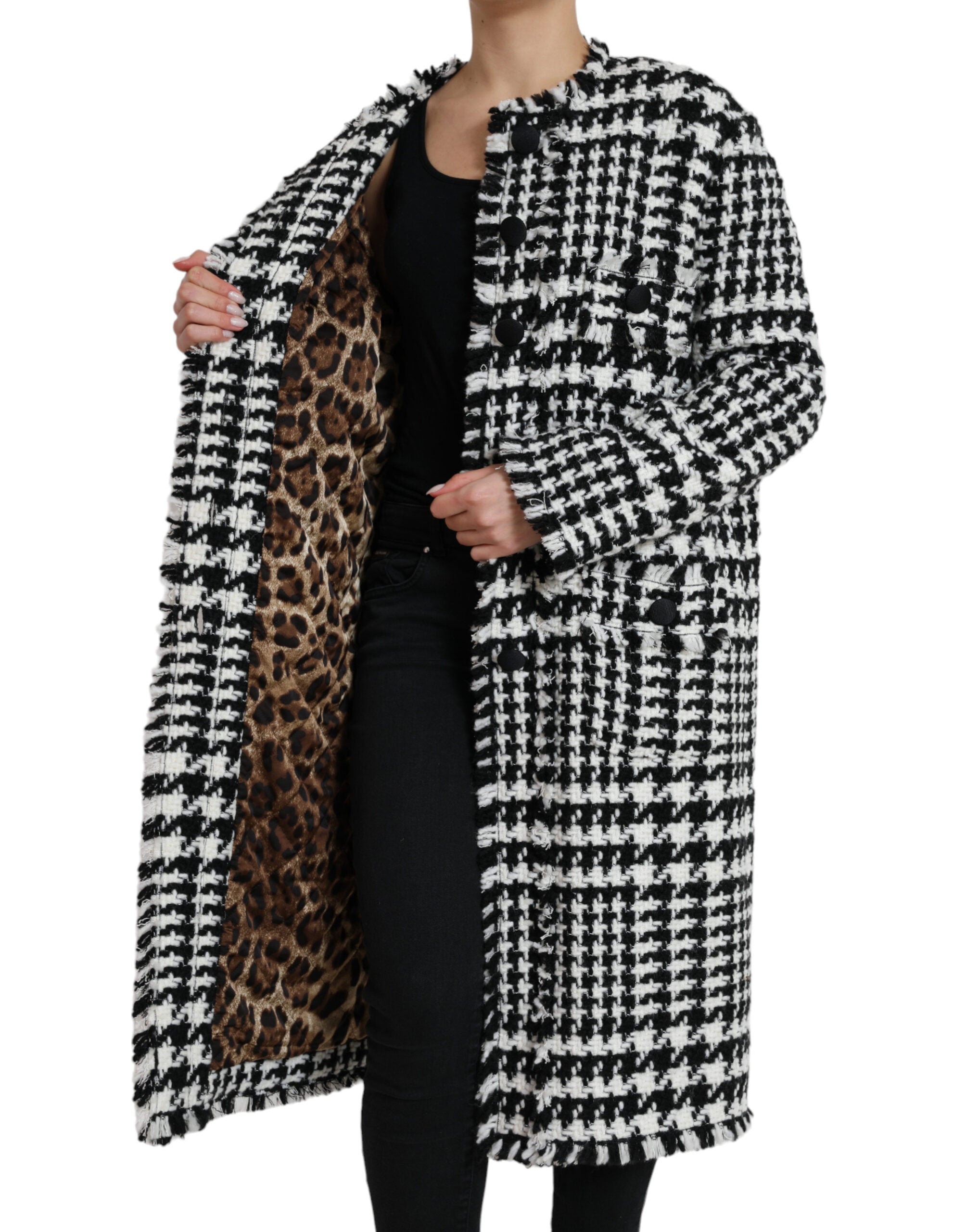Dolce & Gabbana Black and White Houndstooth Trench Coat Jacket-5