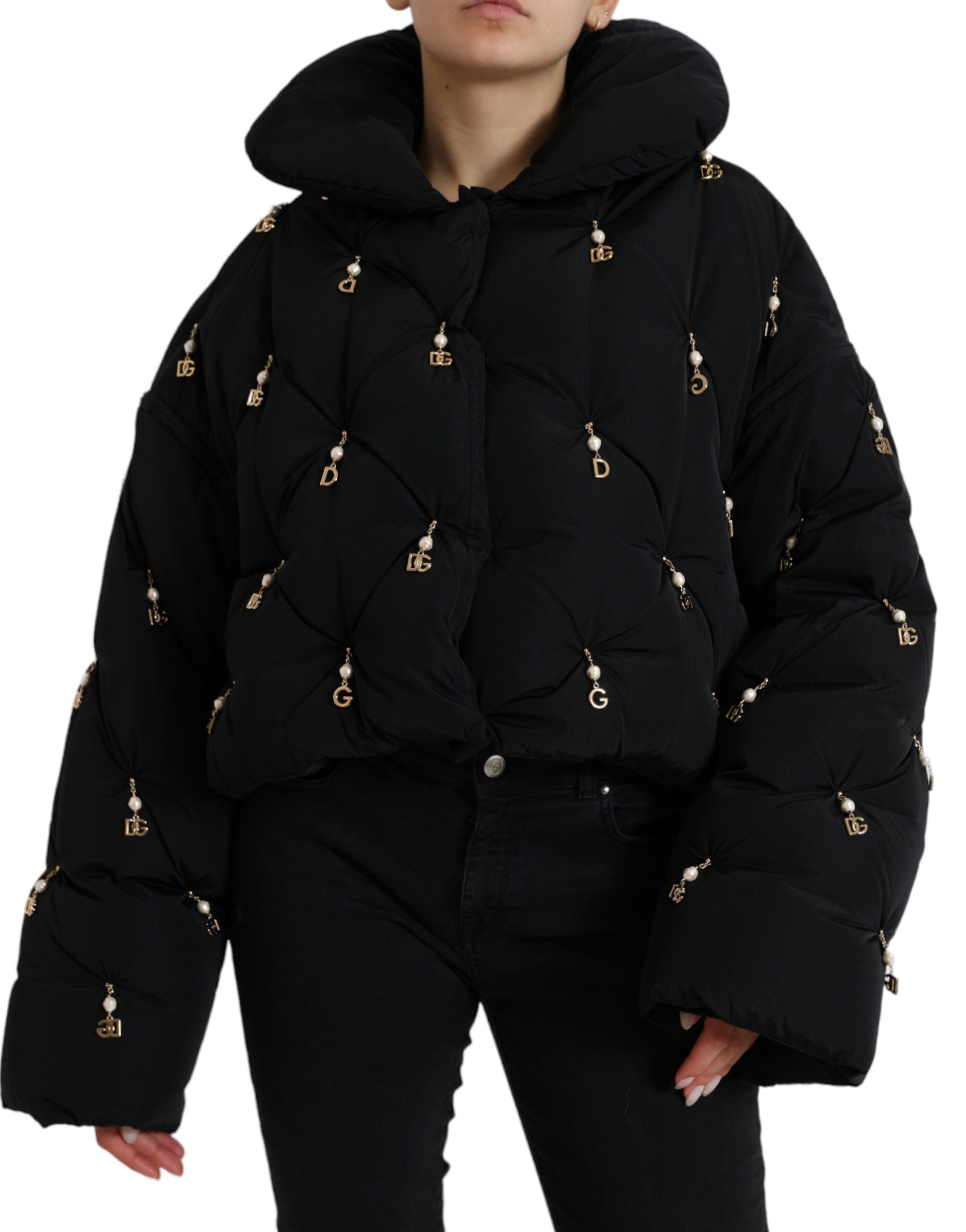 Dolce & Gabbana Black quilted shell bomber jacket with embellishments