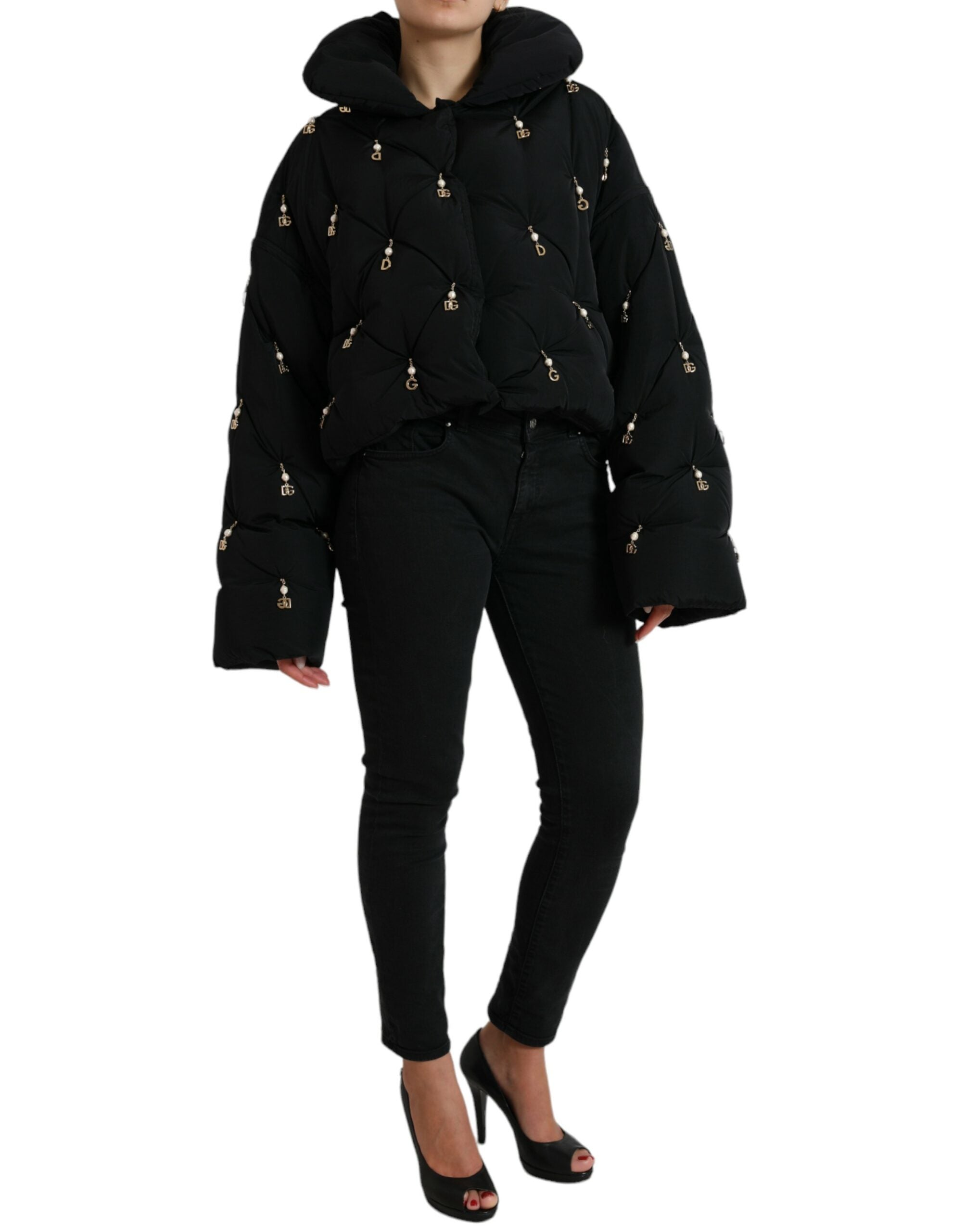 Dolce & Gabbana Black quilted shell bomber jacket with embellishments-8