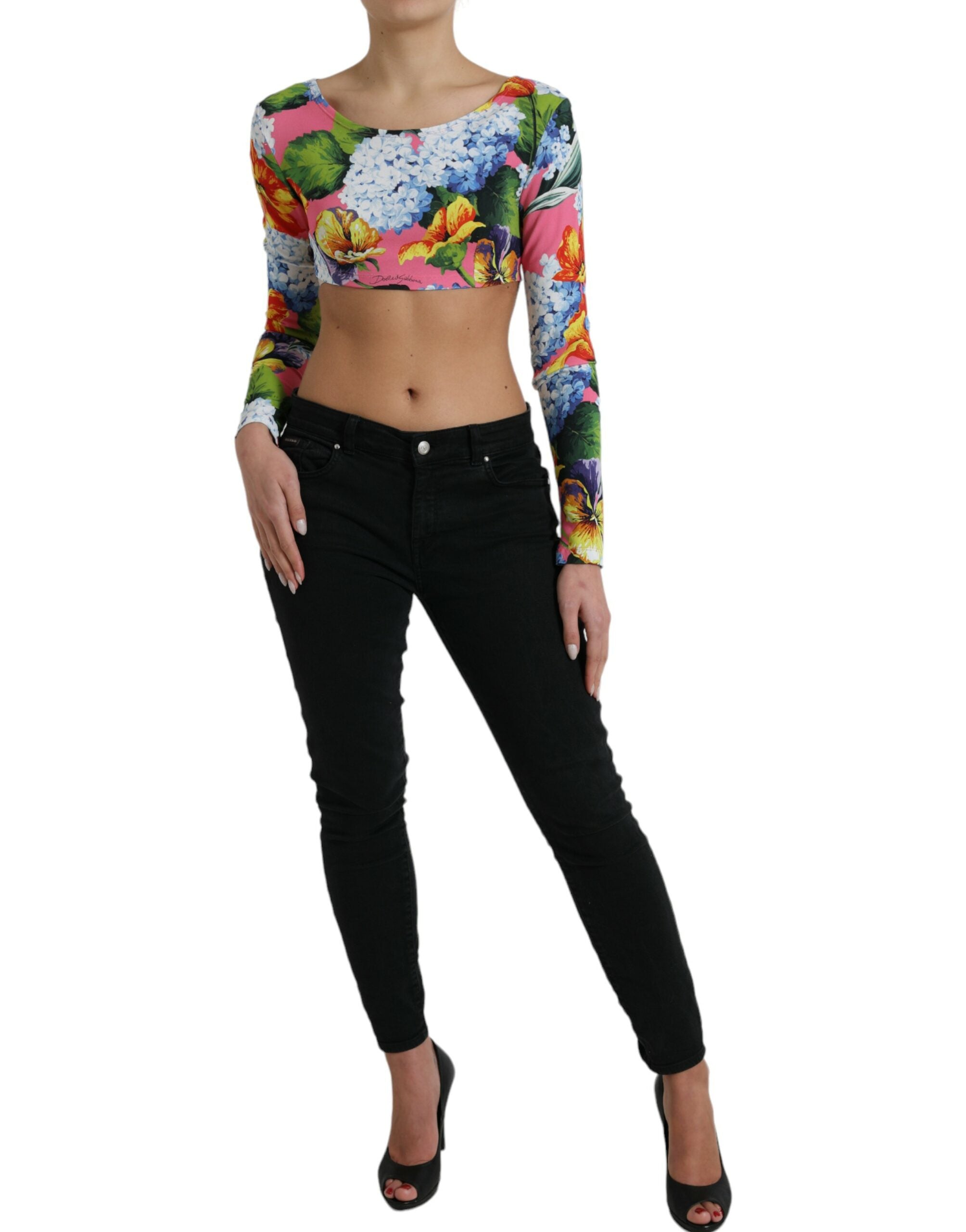 Dolce & Gabbana Multicolor Floral Long Sleeves Cropped Top-2