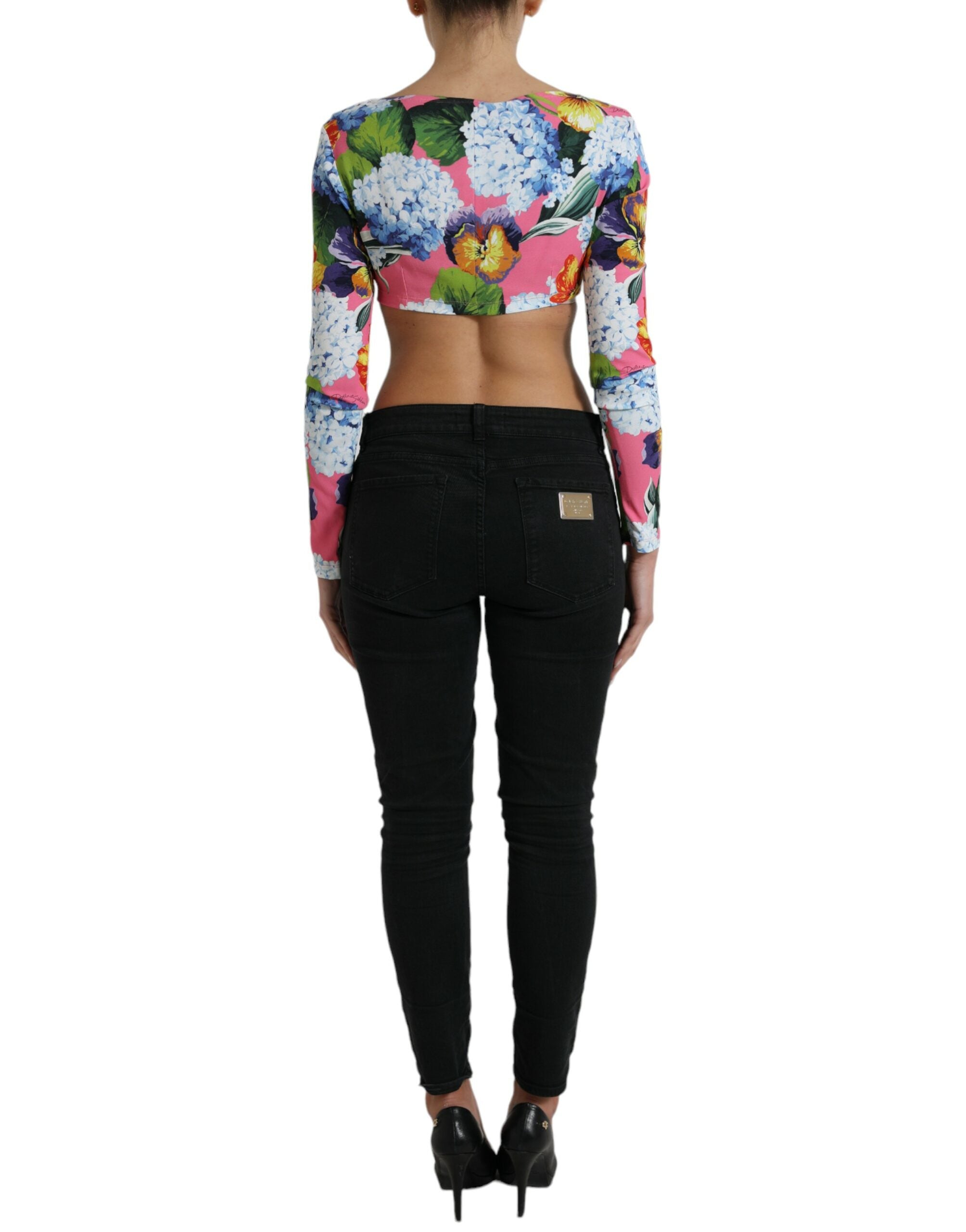 Dolce & Gabbana Multicolor Floral Long Sleeves Cropped Top-3