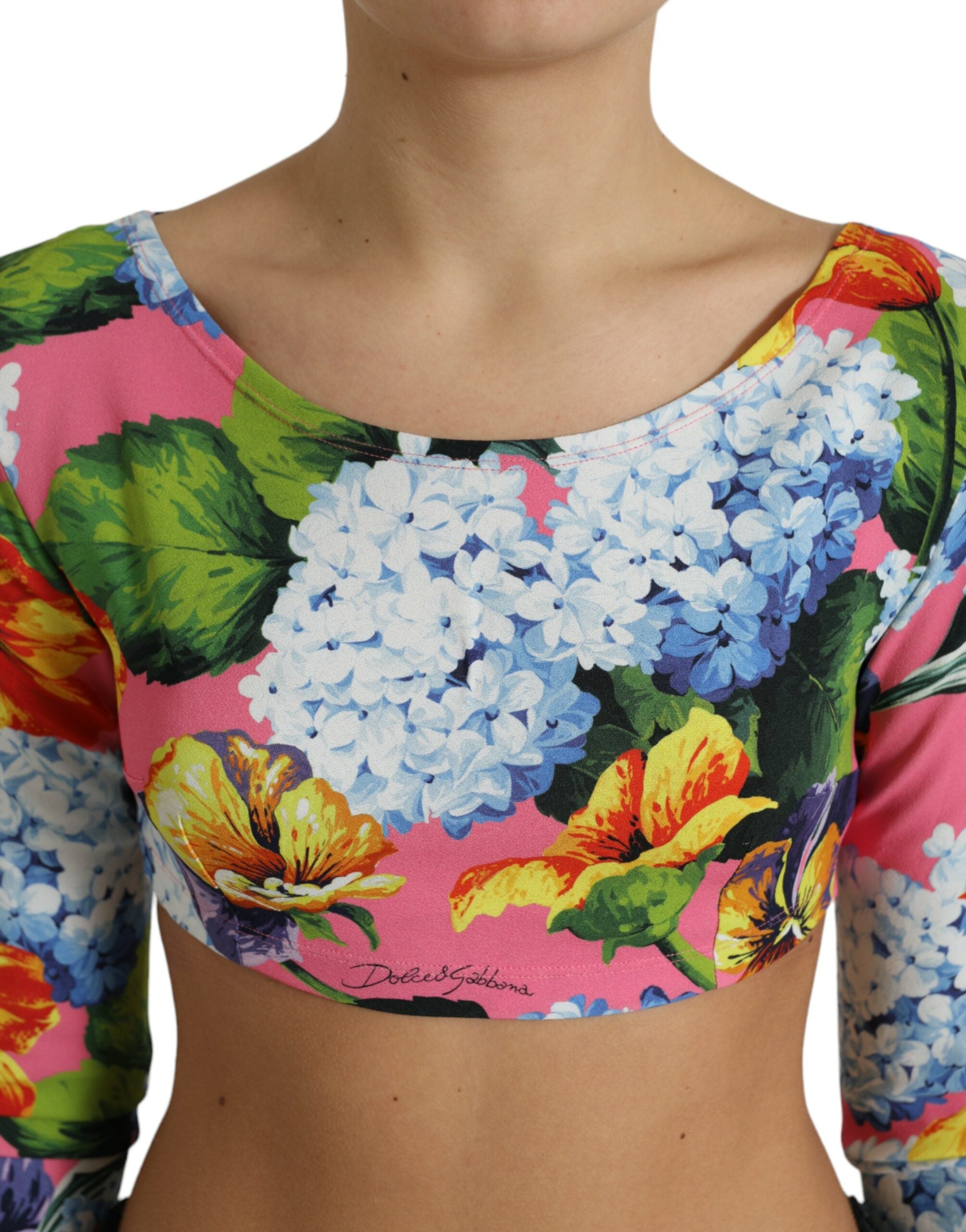 Dolce & Gabbana Multicolor Floral Long Sleeves Cropped Top-4