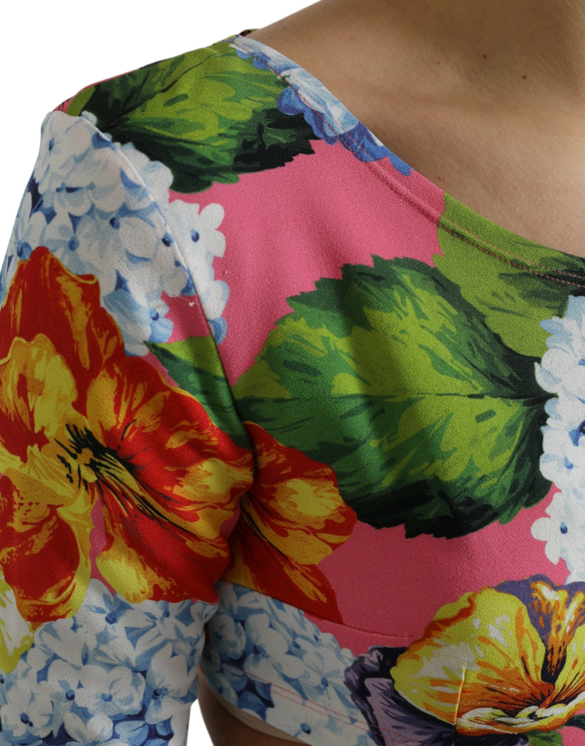Dolce & Gabbana Multicolor Floral Long Sleeves Cropped Top-6