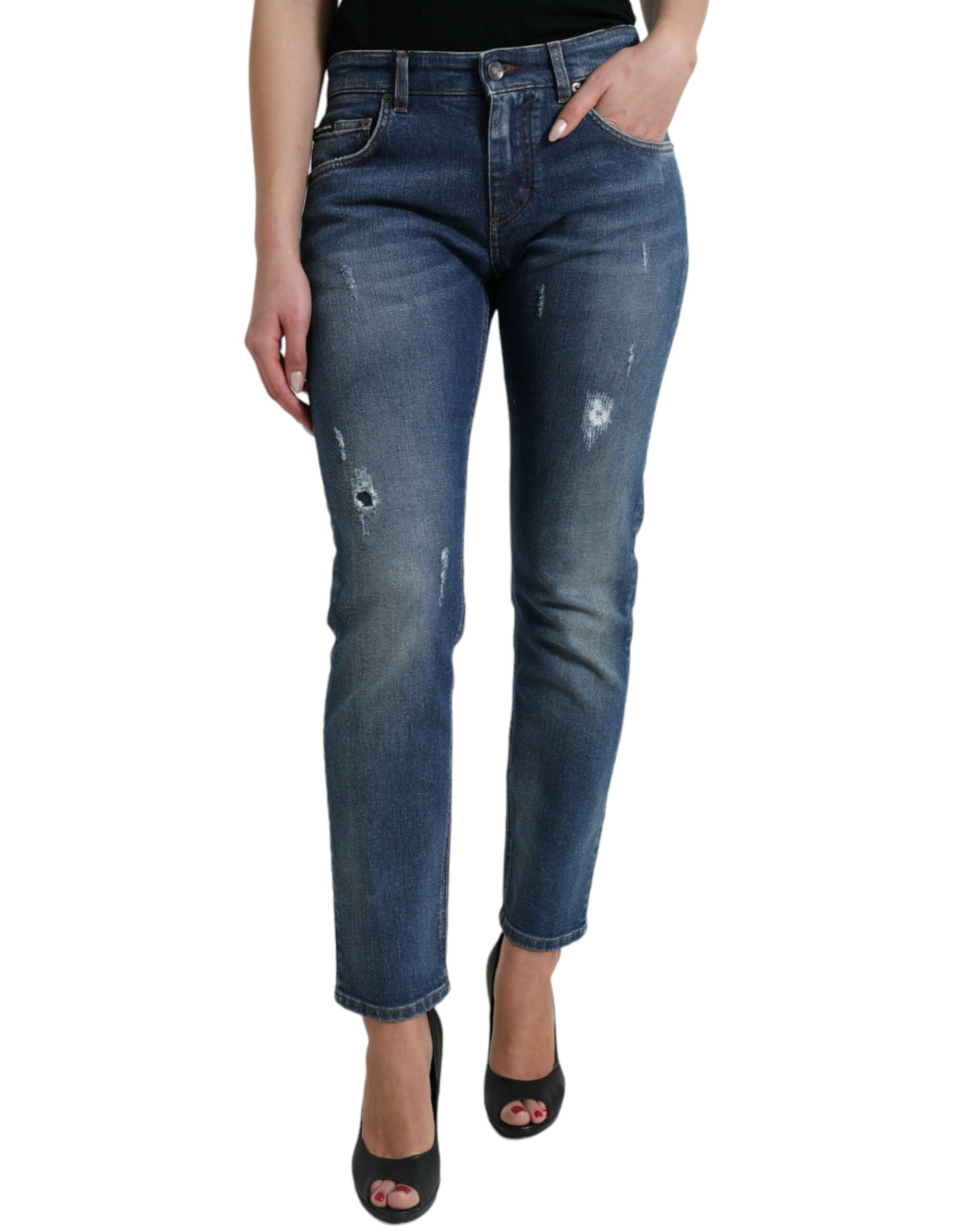 Dolce & Gabbana Blue BOYFRIEND Mid Waist Denim Jeans in Cotton-1