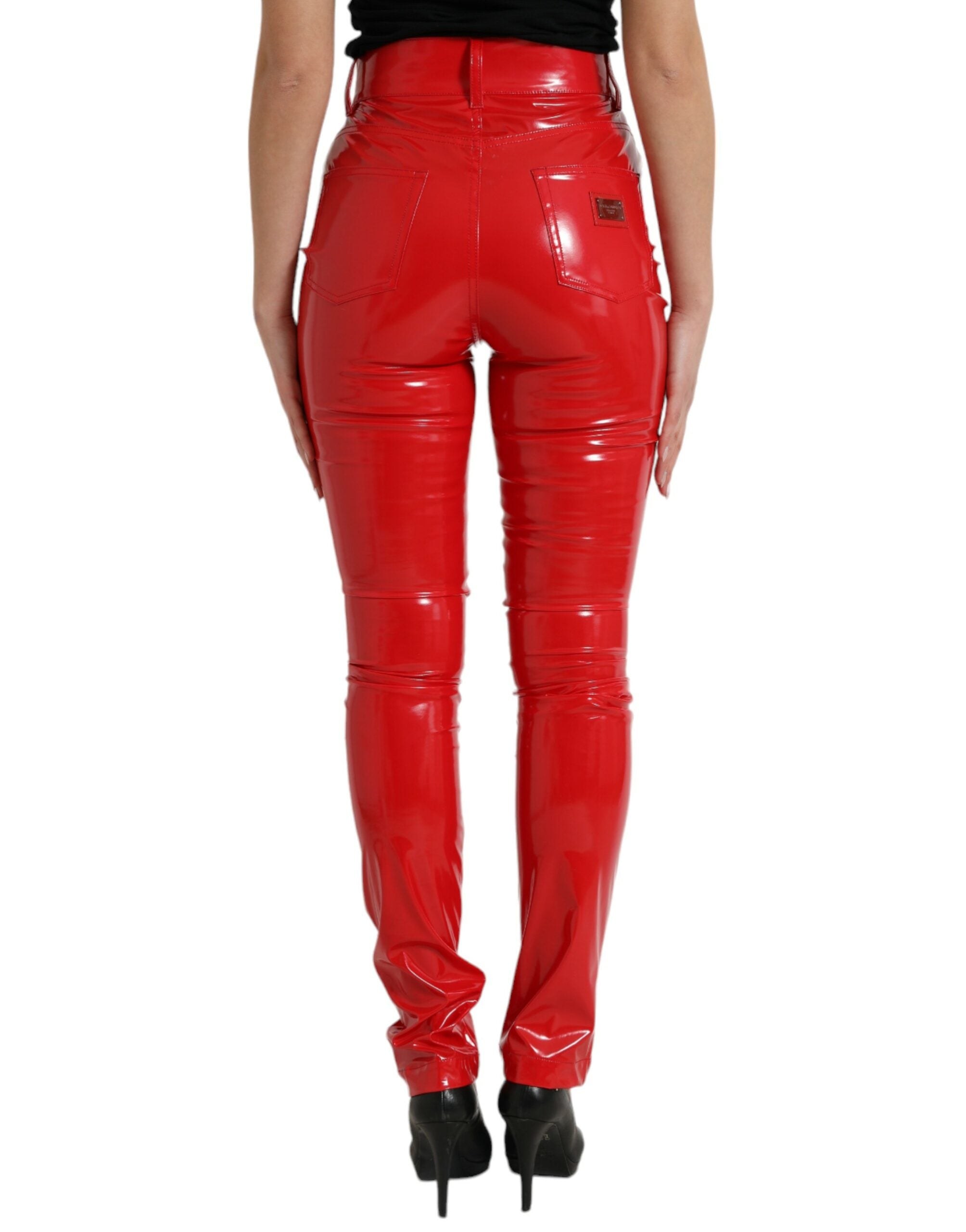 Dolce & Gabbana shiny red high-waisted skinny trousers-3