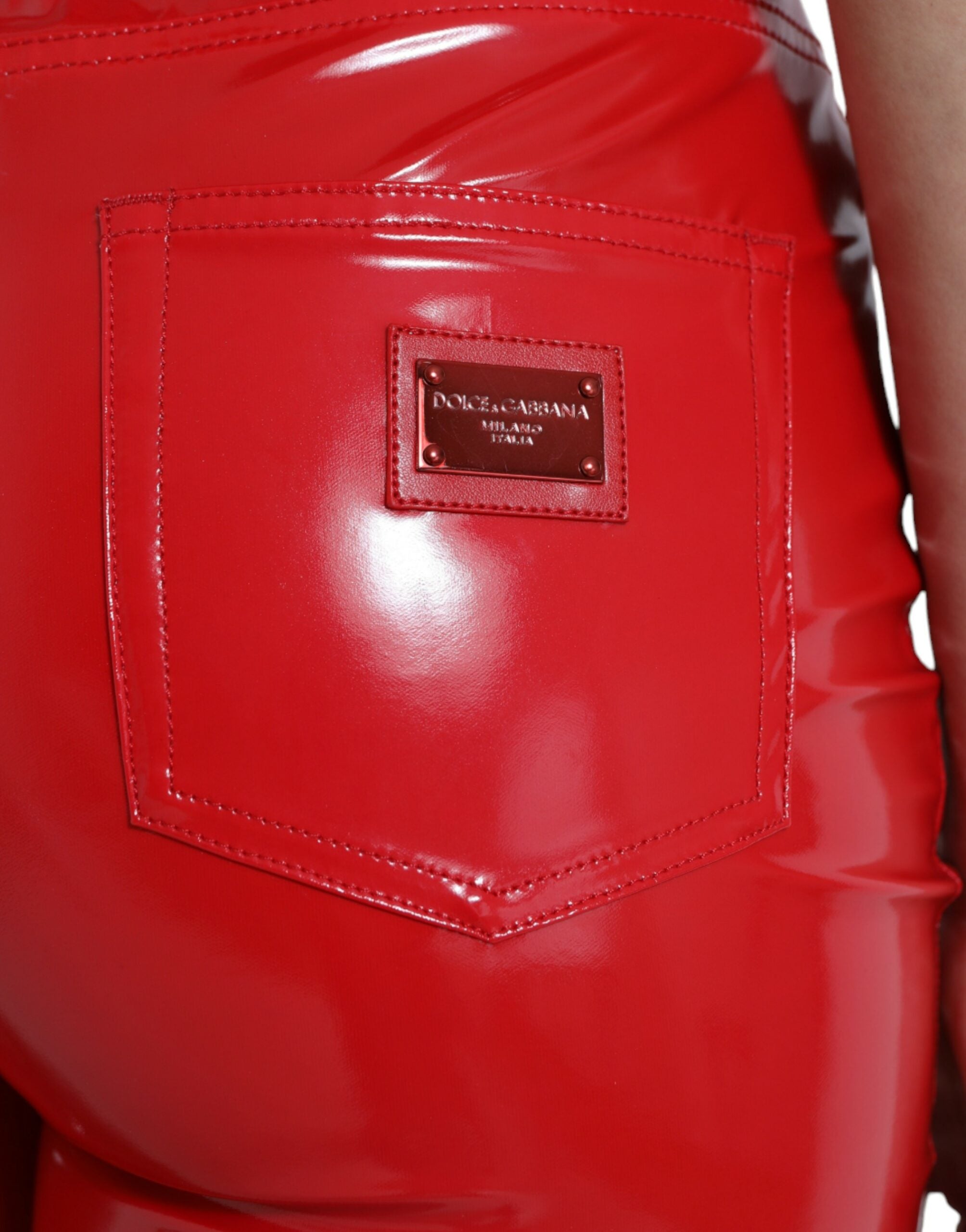 Dolce & Gabbana shiny red high-waisted skinny trousers-4