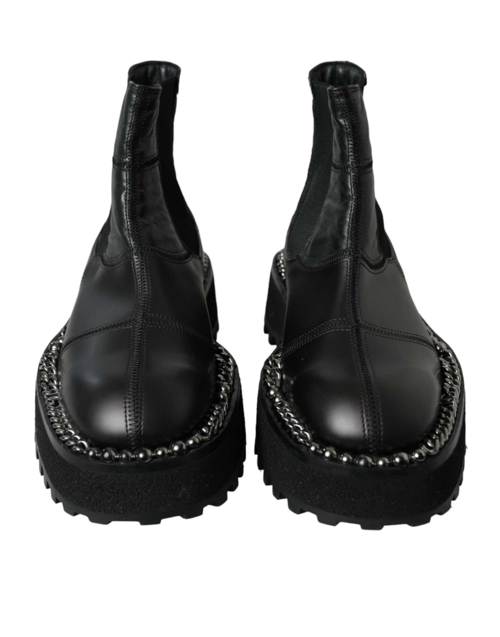 Dolce & Gabbana Black Leather Slip-On Stretch Chelsea Boots Shoes-2