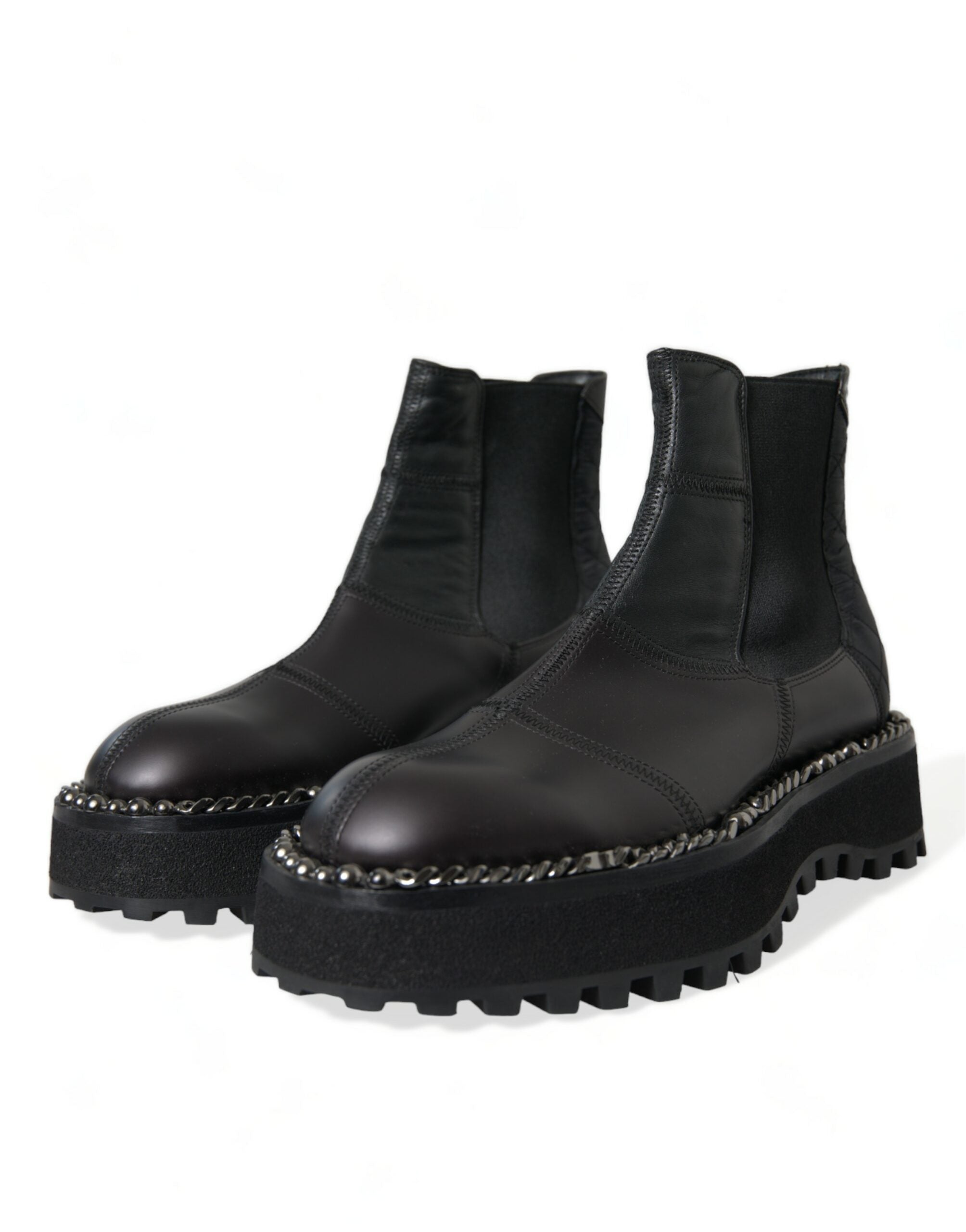 Dolce & Gabbana Black Leather Slip-On Stretch Chelsea Boots Shoes-3