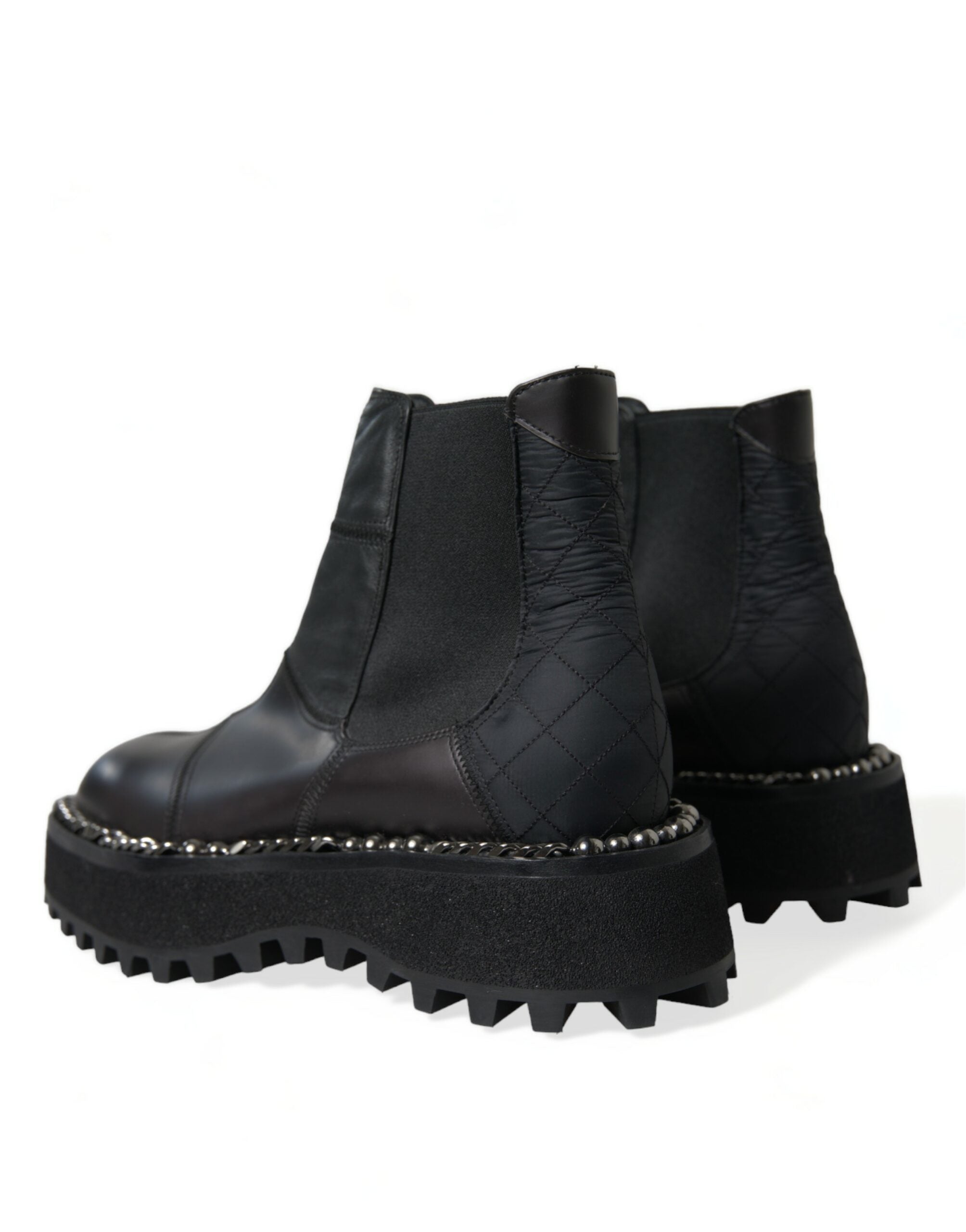 Dolce & Gabbana Black Leather Slip-On Stretch Chelsea Boots Shoes-4