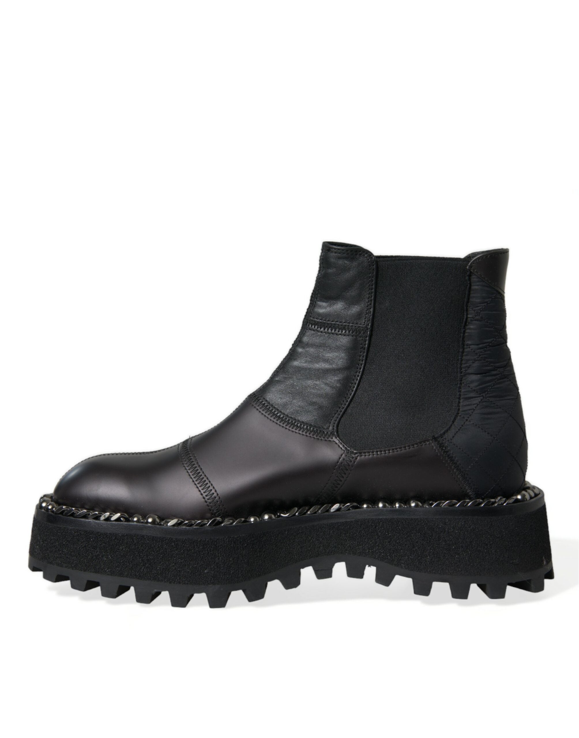 Dolce & Gabbana Black Leather Slip-On Stretch Chelsea Boots Shoes-5
