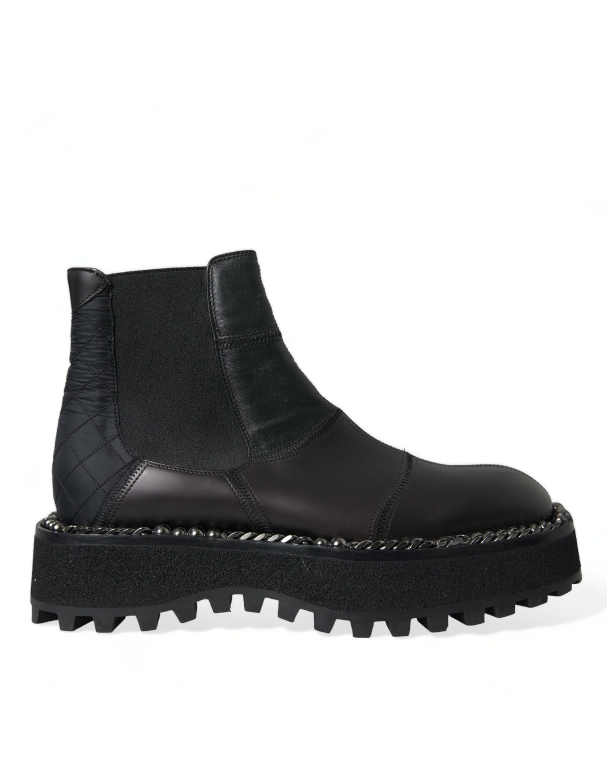 Dolce & Gabbana Black Leather Slip-On Stretch Chelsea Boots Shoes