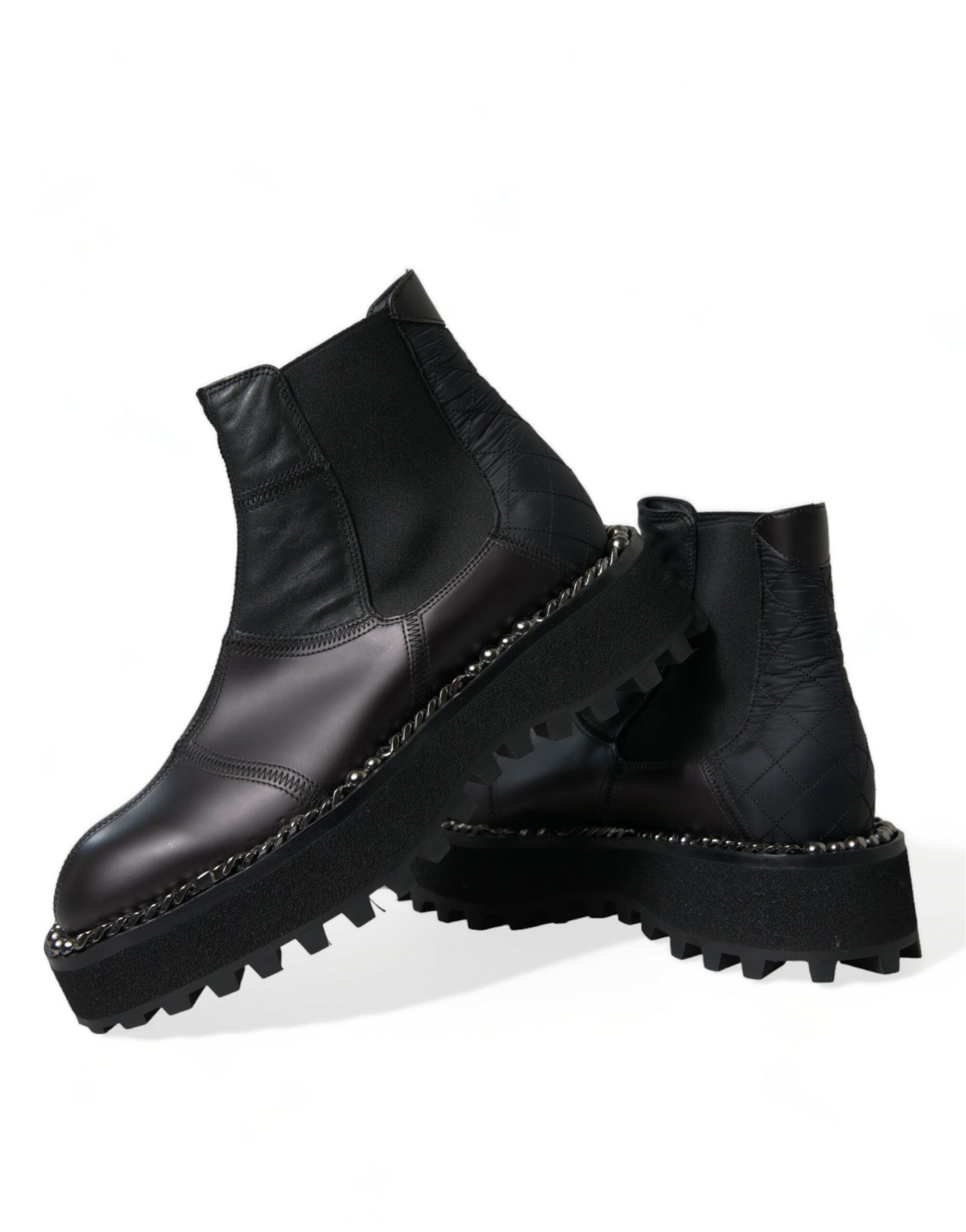 Dolce & Gabbana Black Leather Slip-On Stretch Chelsea Boots Shoes-7