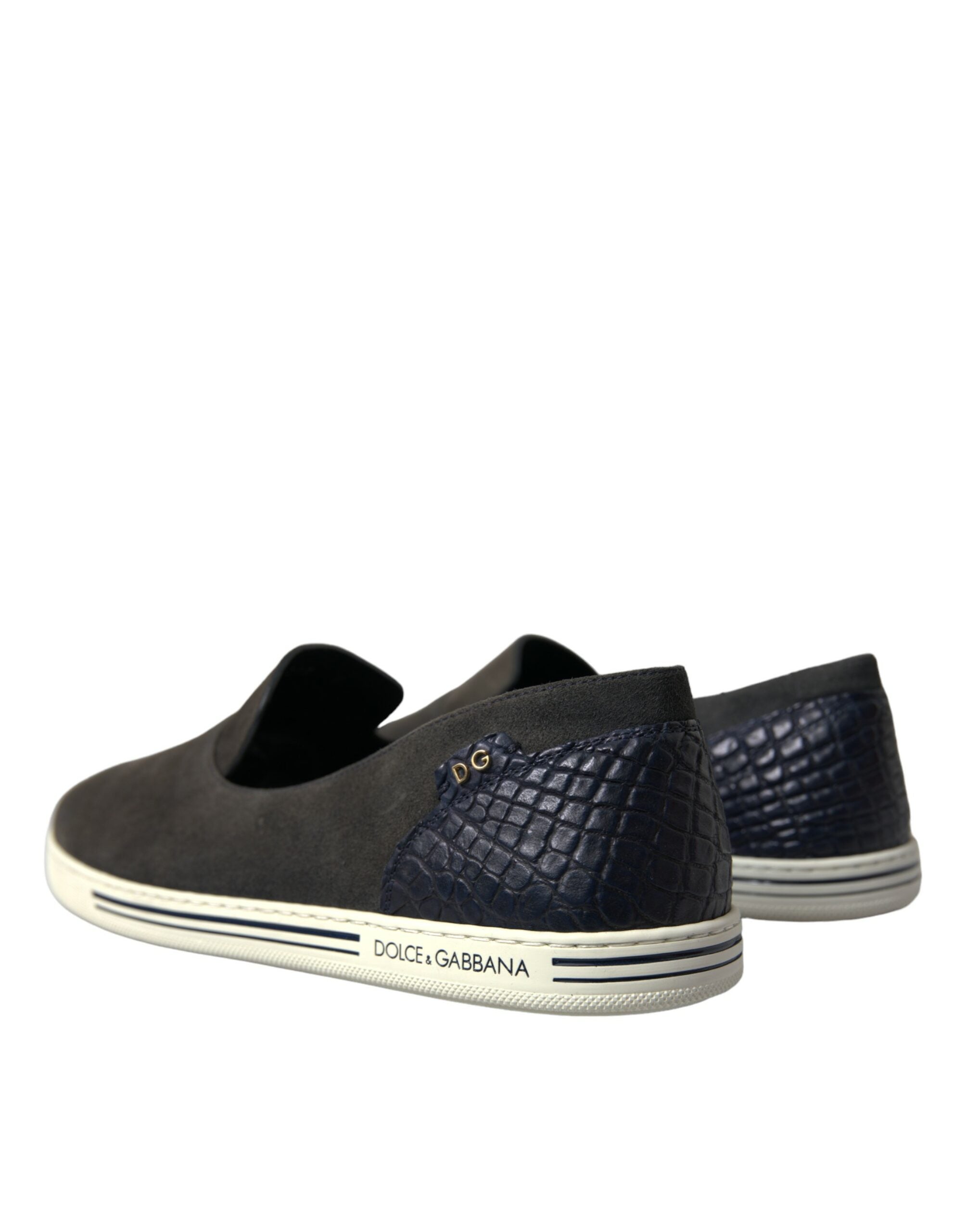 Dolce & Gabbana Blue Suede Caiman Men's Loafers Slippers Shoes-4
