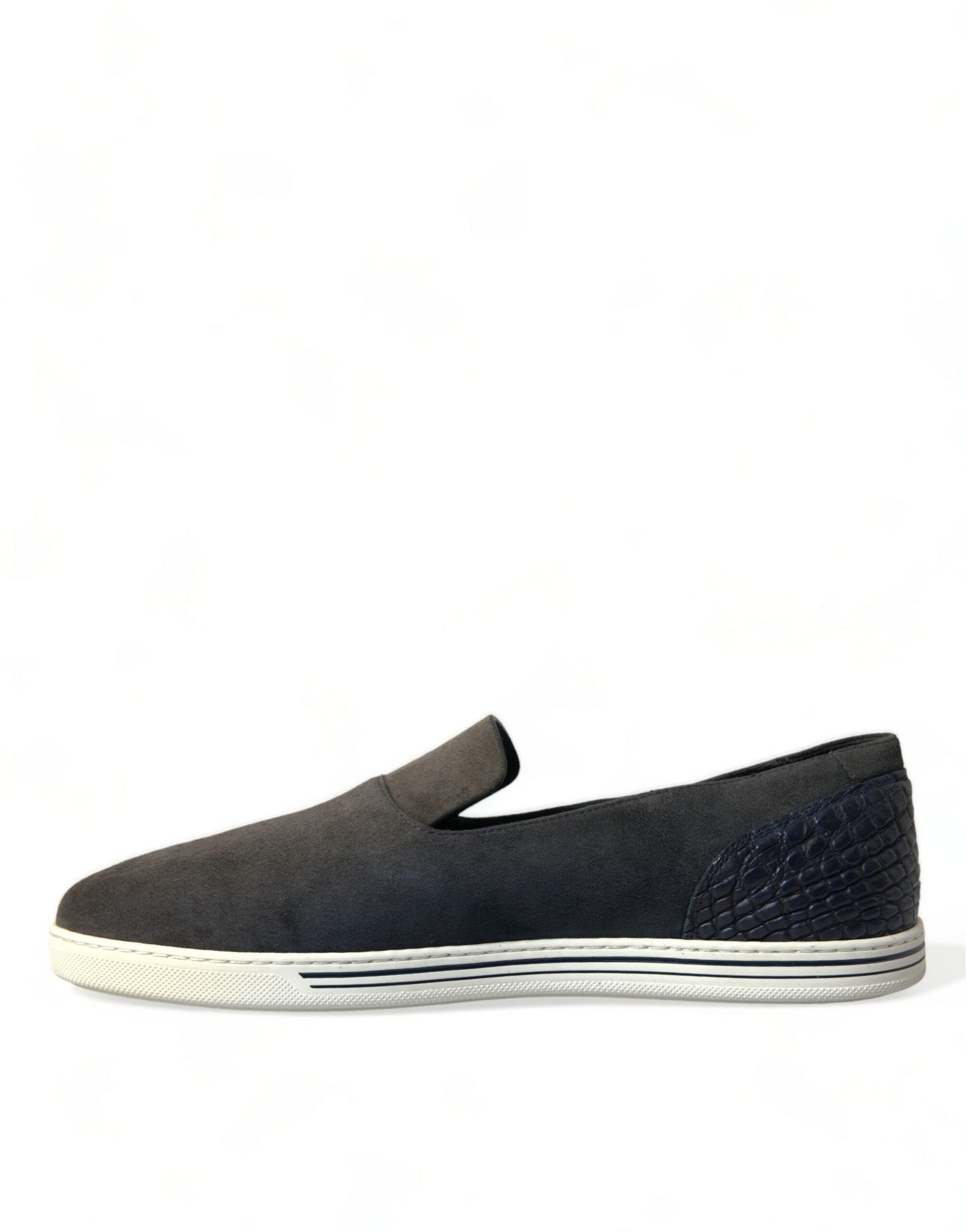 Dolce & Gabbana Blue Suede Caiman Men's Loafers Slippers Shoes-5
