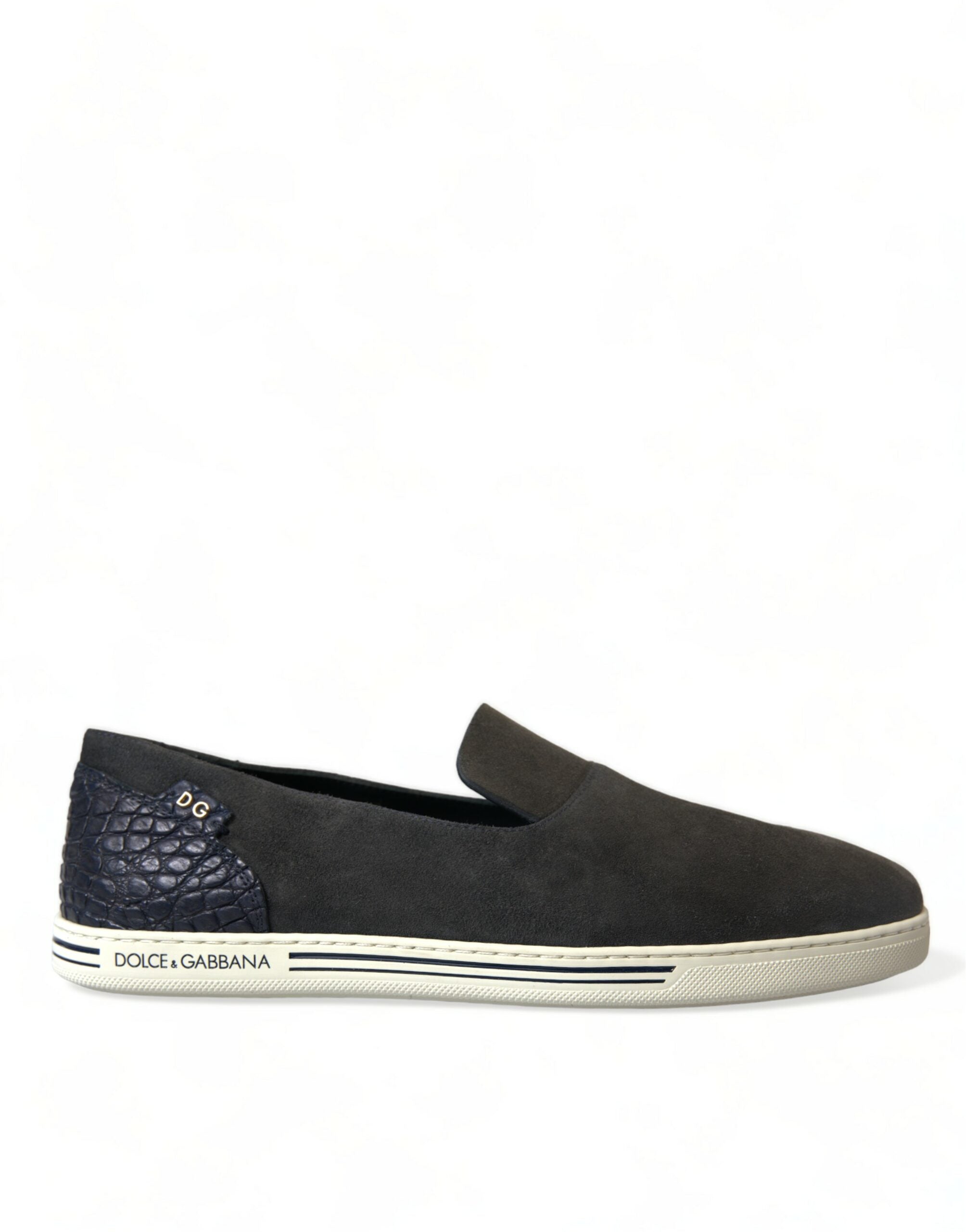 Dolce & Gabbana Blue Suede Caiman Men's Loafers Slippers Shoes