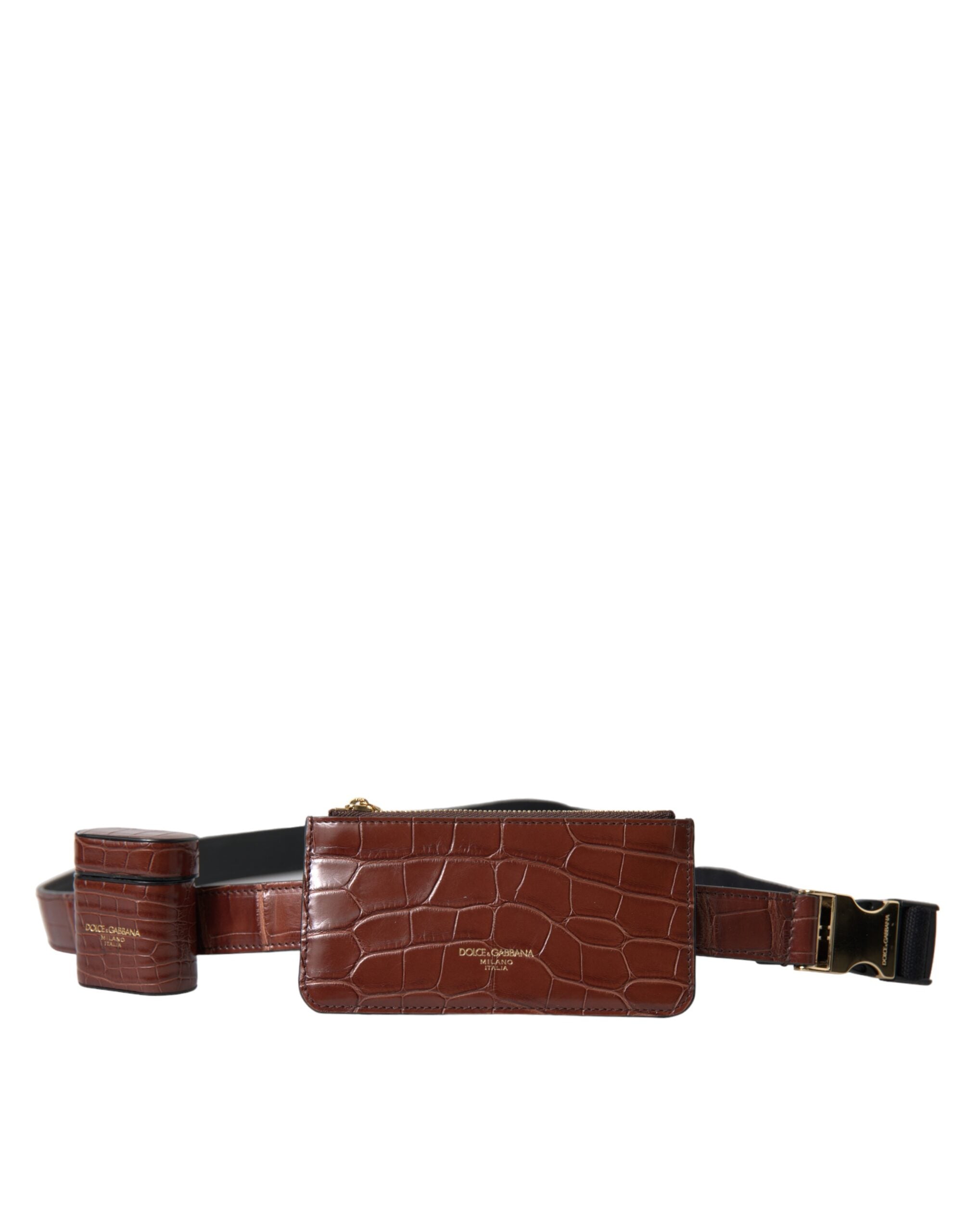 Dolce & Gabbana Brown Alligator Leather AirPods Case Coin Purse Wallet