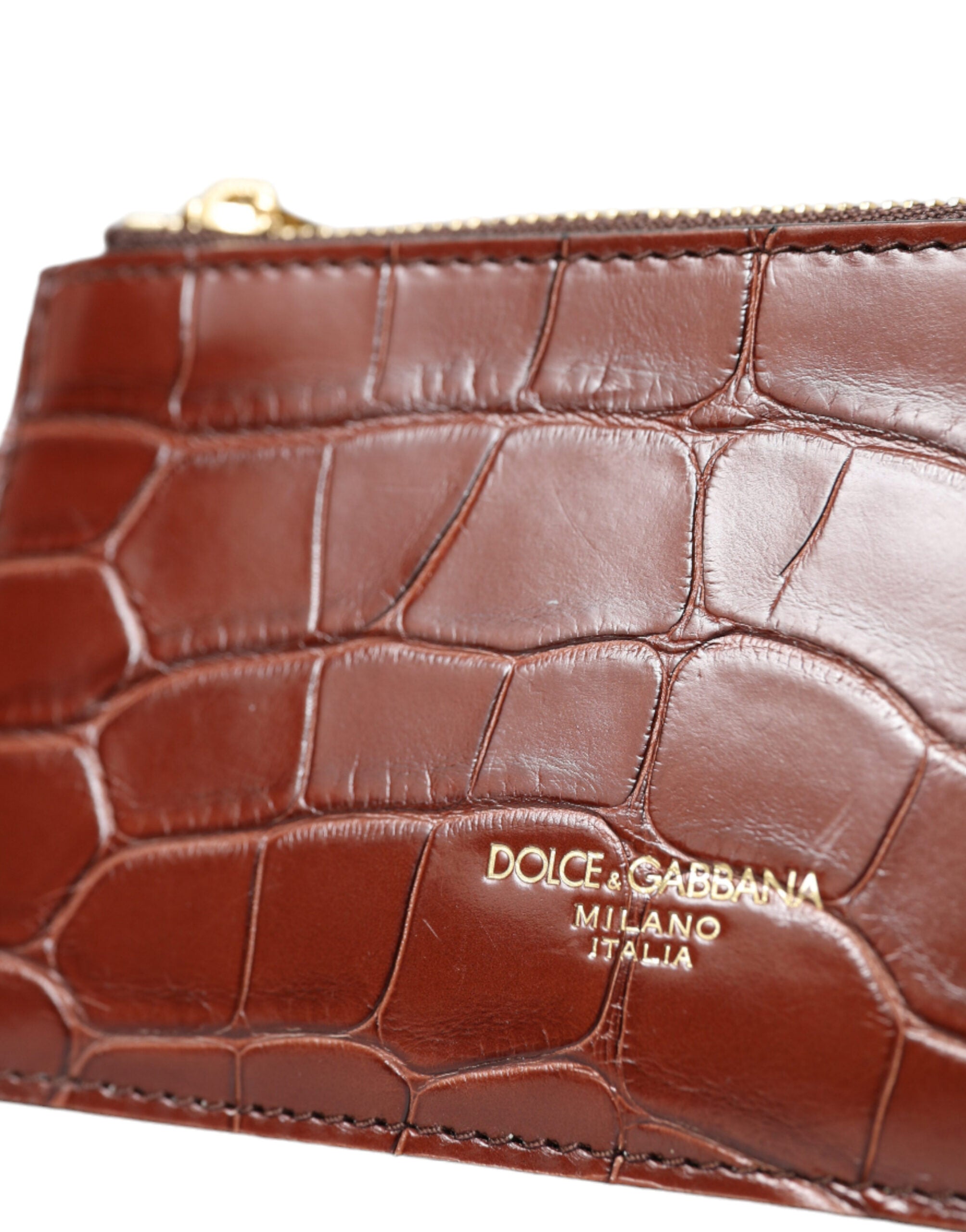 Dolce & Gabbana Brown Alligator Leather AirPods Case Coin Purse Wallet-3