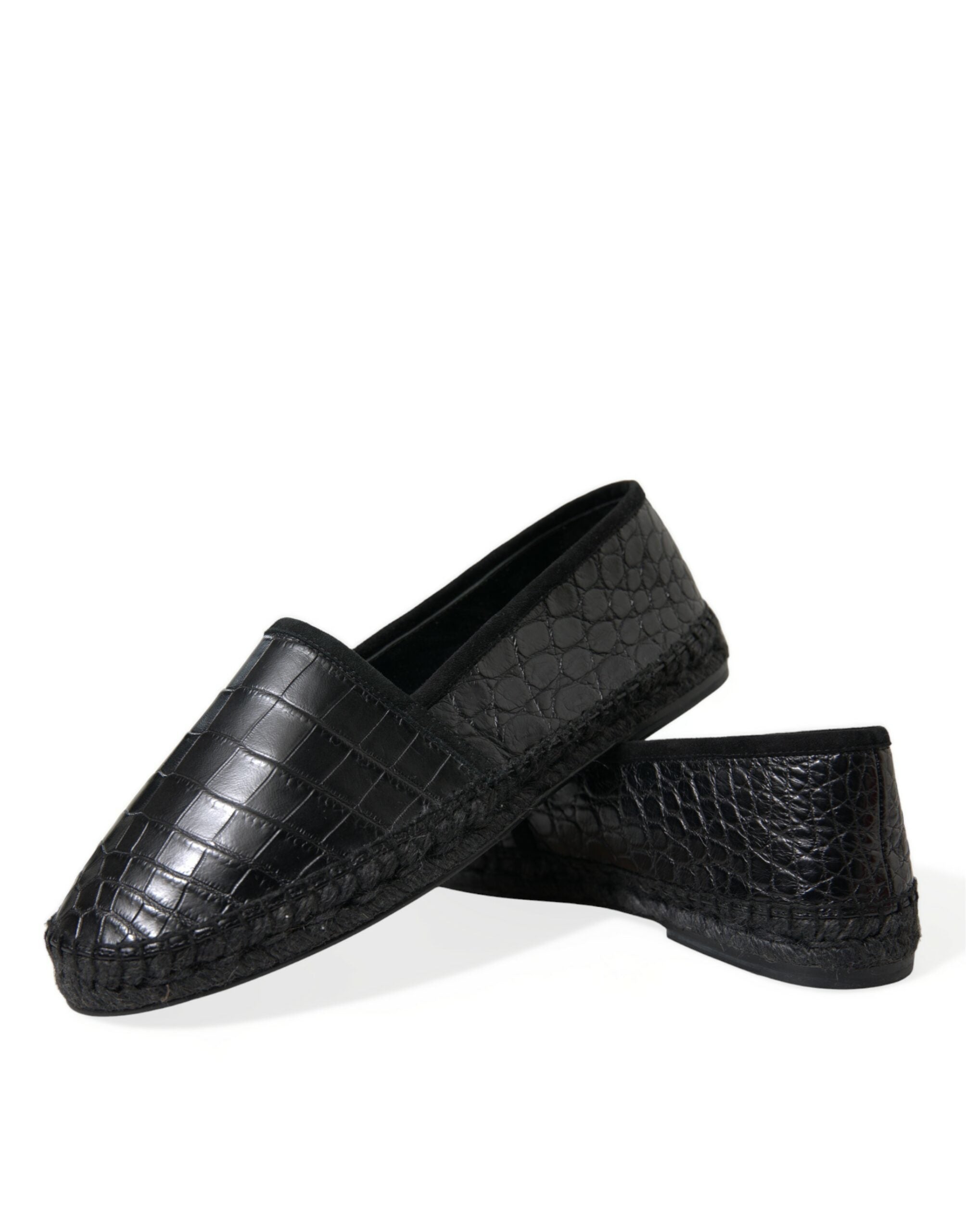 Dolce & Gabbana Black Exotic Leather Espadrilles Slip On Shoes-7