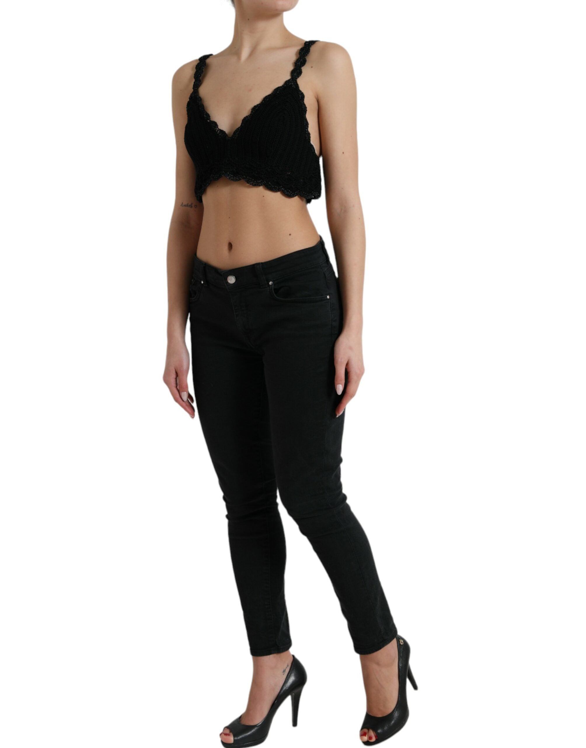 Top corto de crochet con bustier de algodón negro de Dolce & Gabbana-2