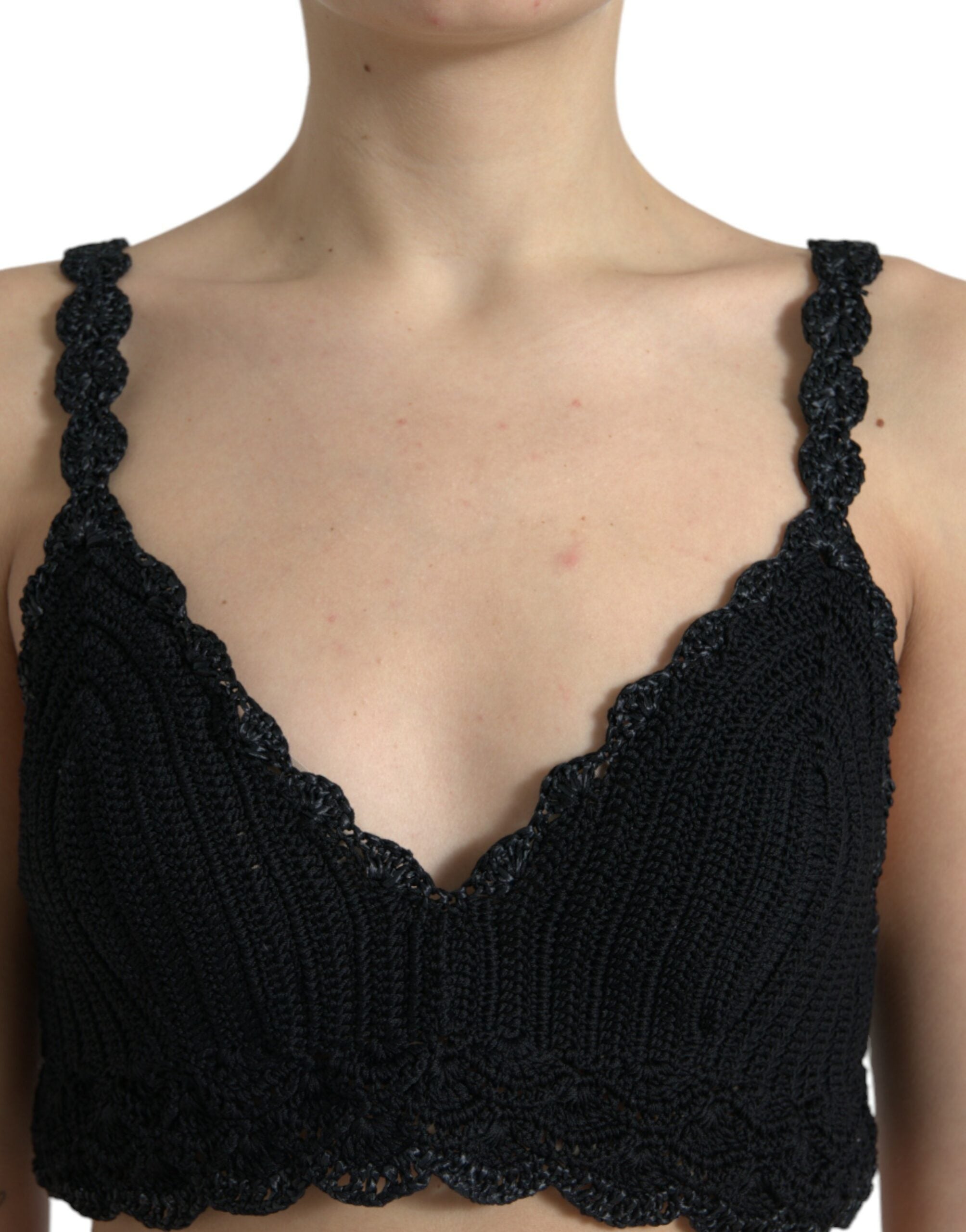 Top corto de crochet con bustier de algodón negro de Dolce & Gabbana-3