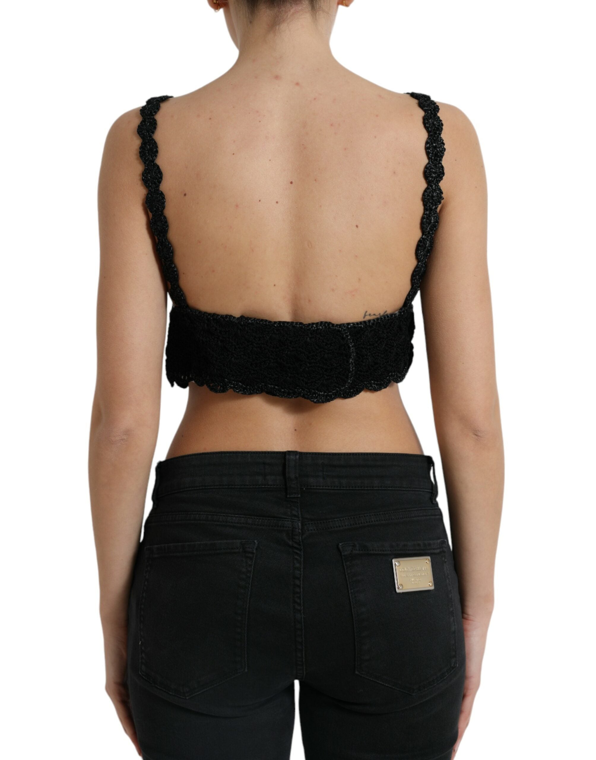 Top corto de crochet con bustier de algodón negro de Dolce & Gabbana-4