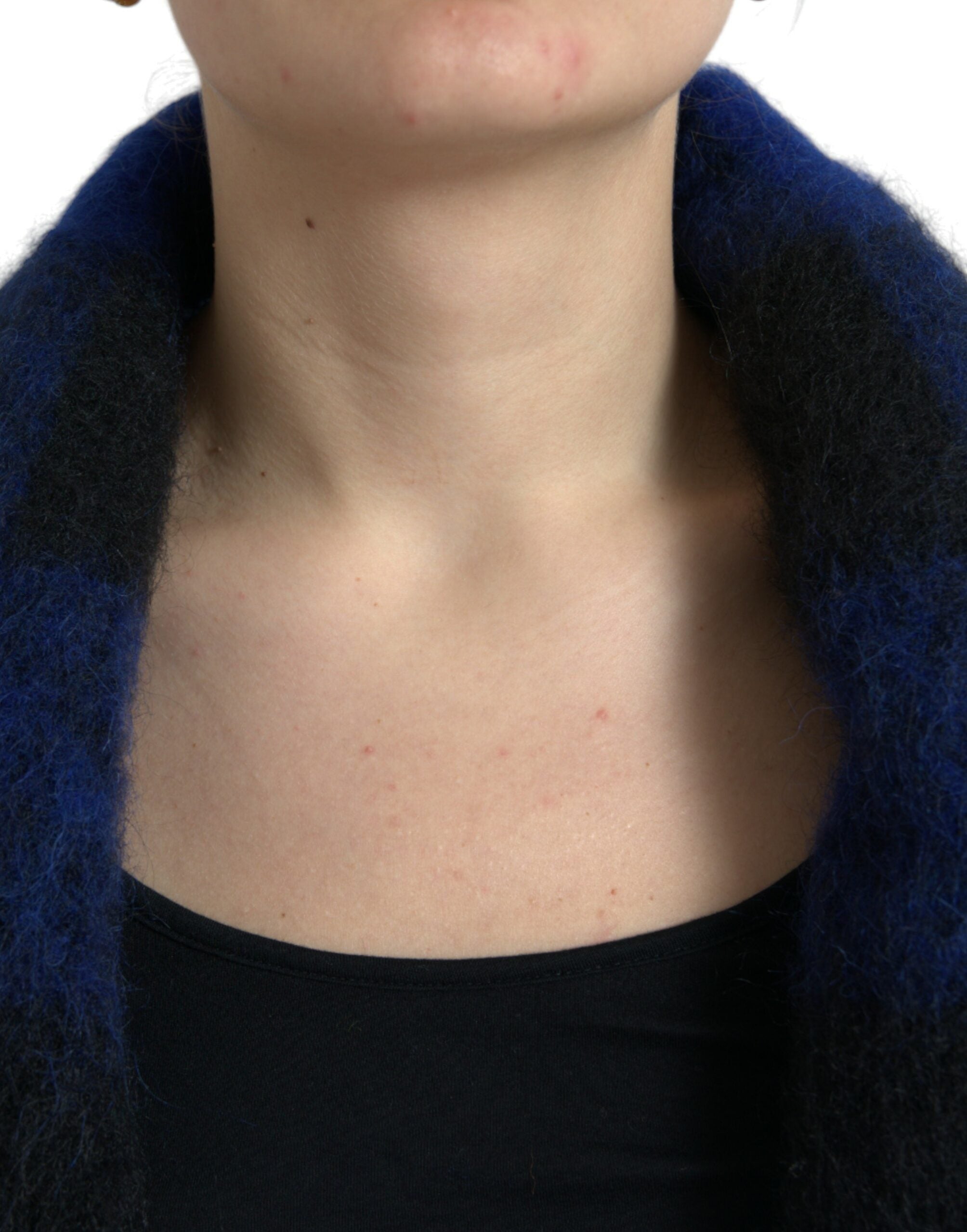 Dolce & Gabbana Schwarz Blau Büffelkaro Poncho Mantel Pullover-4