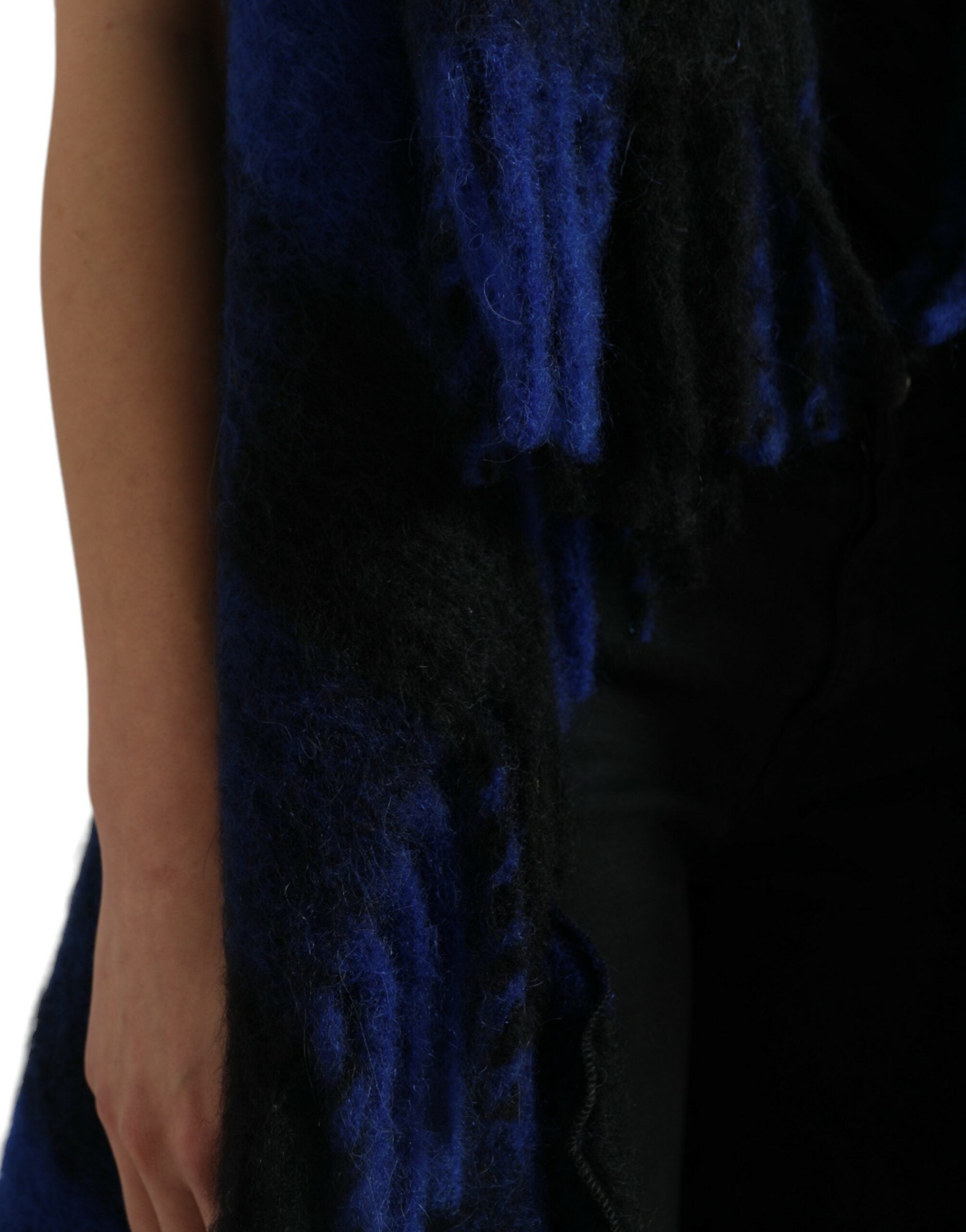 Dolce & Gabbana Schwarz Blau Büffelkaro Poncho Mantel Pullover-5