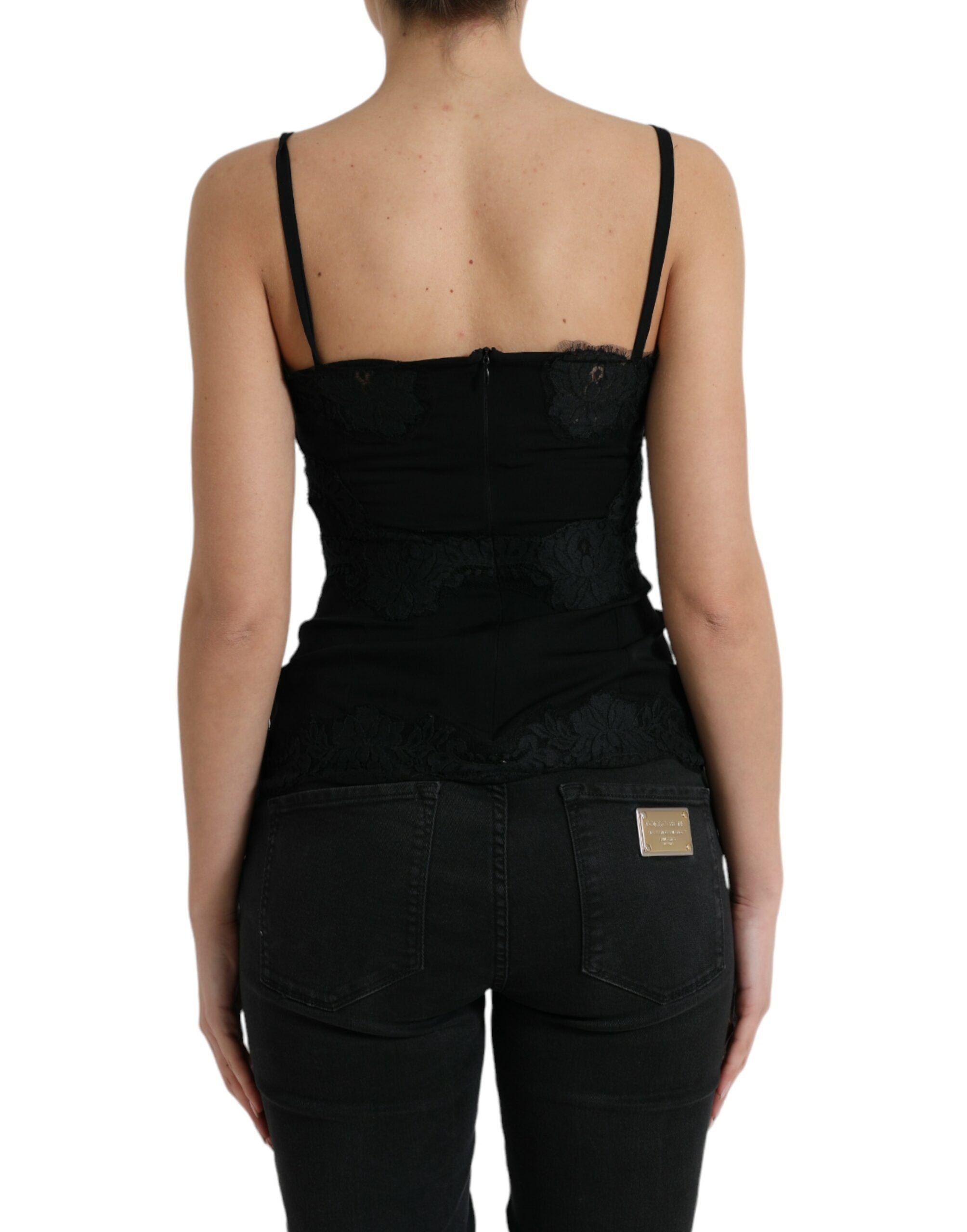 Dolce & Gabbana Schwarzes Seiden-Stretch-Spitzen-Tanktop ohne Ärmel-3
