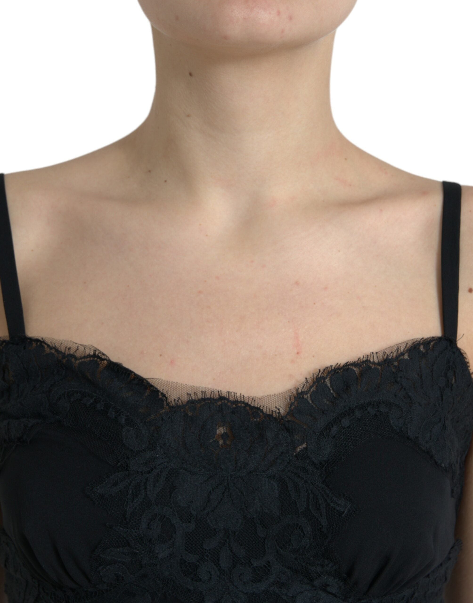 Dolce & Gabbana Schwarzes Seiden-Stretch-Spitzen-Tanktop ohne Ärmel-4