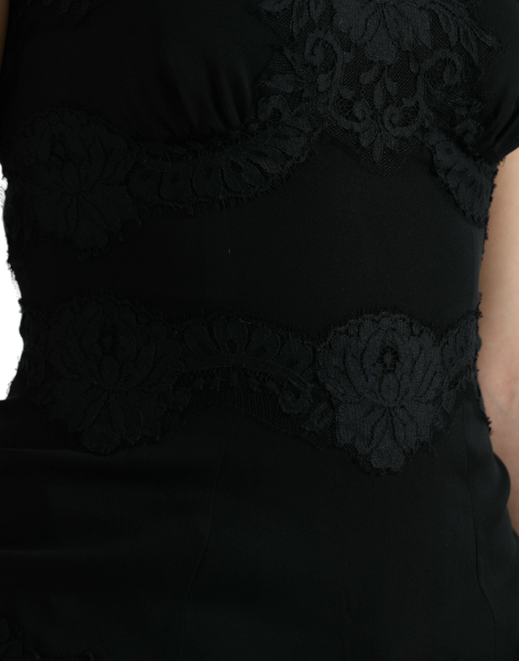 Dolce & Gabbana Schwarzes Seiden-Stretch-Spitzen-Tanktop ohne Ärmel-5
