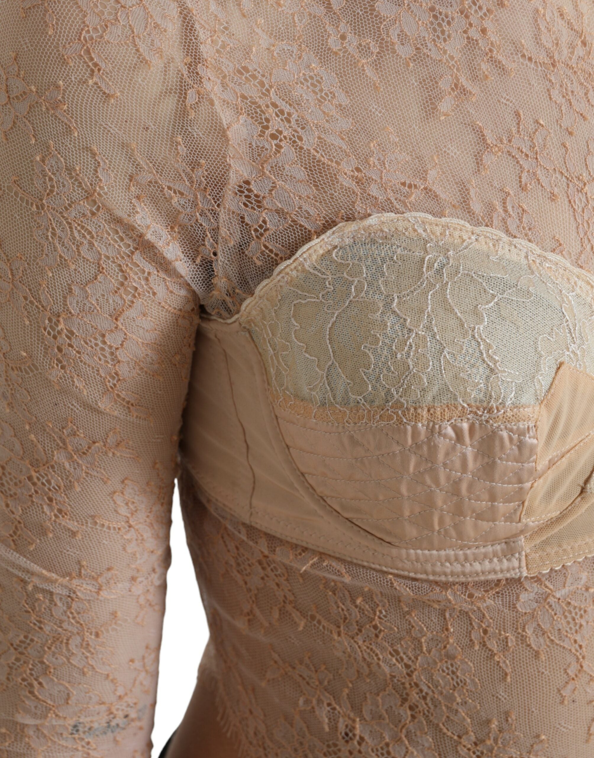 Dolce & Gabbana Beigefarbenes Nylon Bustier mit floraler Spitze und Cropped Top-5