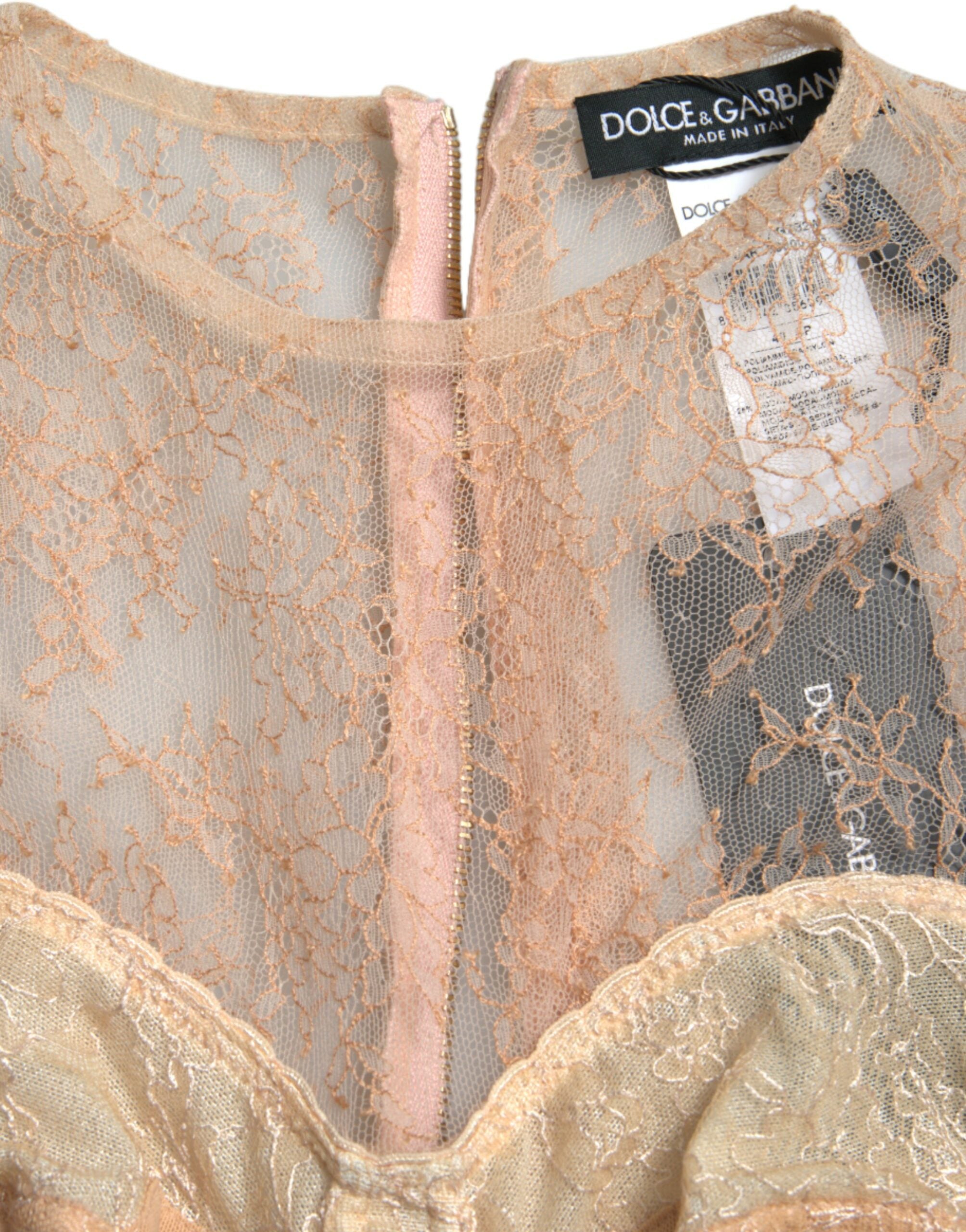 Dolce & Gabbana Beigefarbenes Nylon Bustier mit floraler Spitze und Cropped Top-6